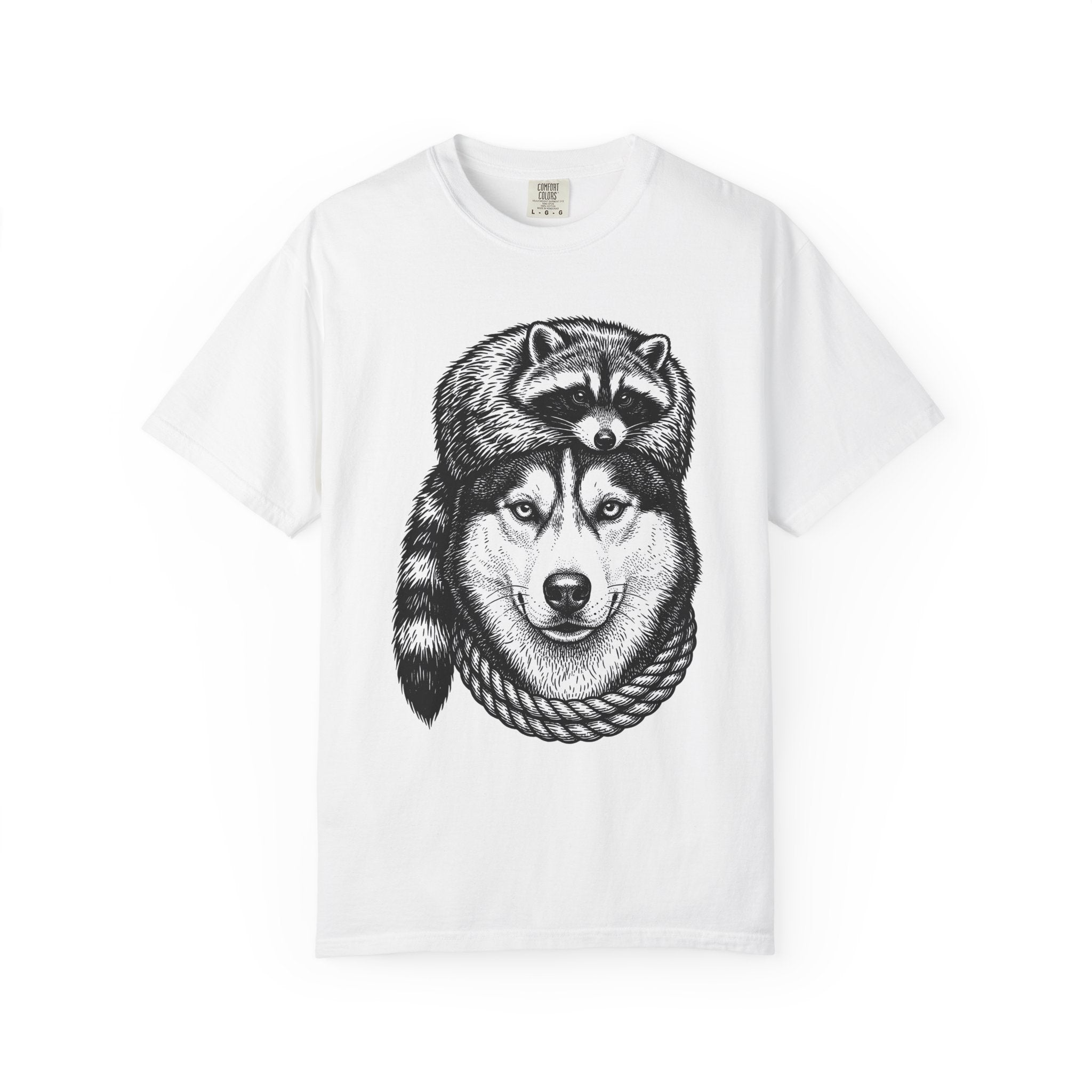 Husky Raccoon Shirt Dog Animals Gift Women Sketch Tee Raccoon Dog T-Shirt Dog Fan Wildlife Graphic Tshirt Retro Knot Tshirt