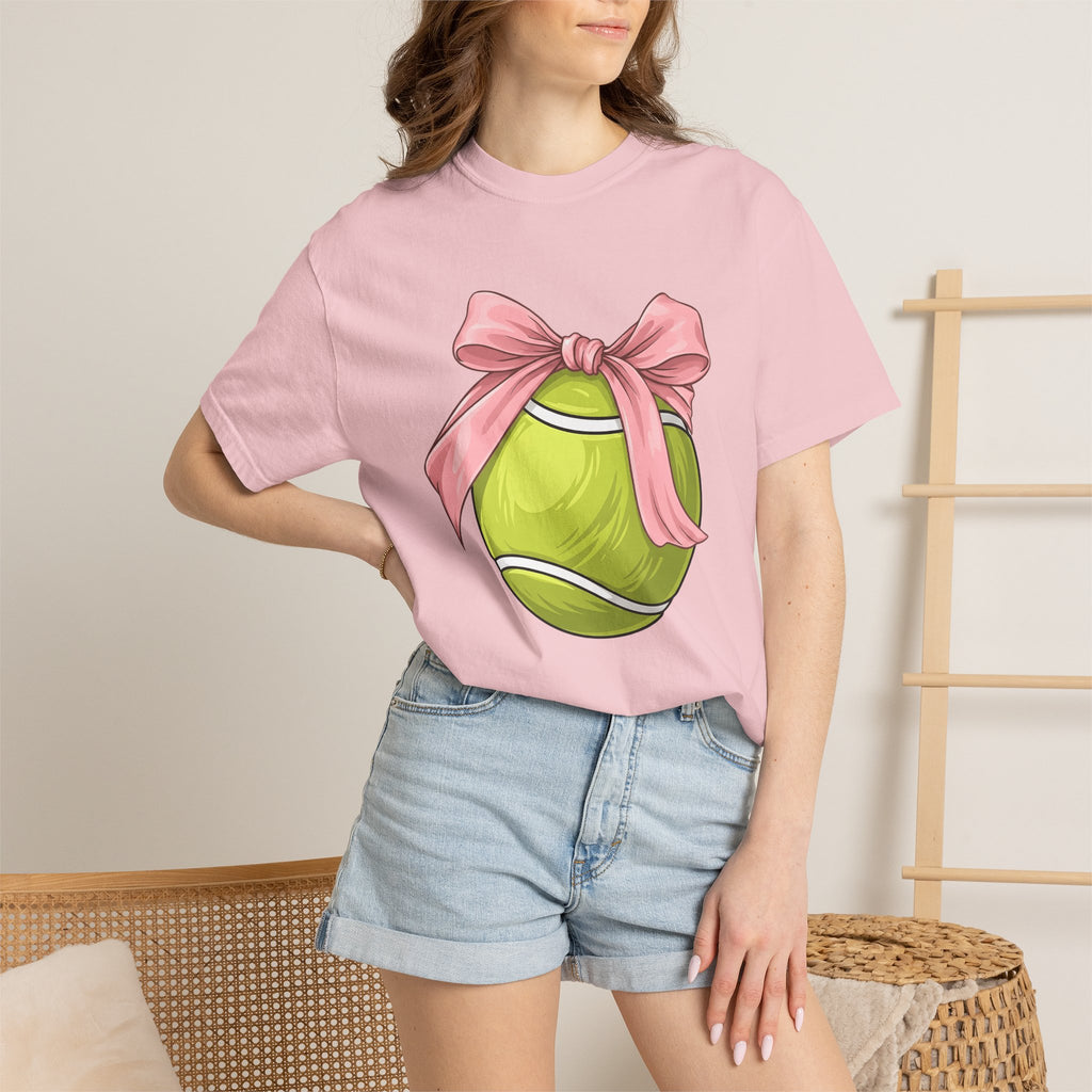 Tennis Ball Bow Shirt Moms Exercise Gift Women Anime Tee Tennis Bow T-Shirt Motherhood Fan Cartoon Tshirt Fitness Graphic Doodle Pink Bow