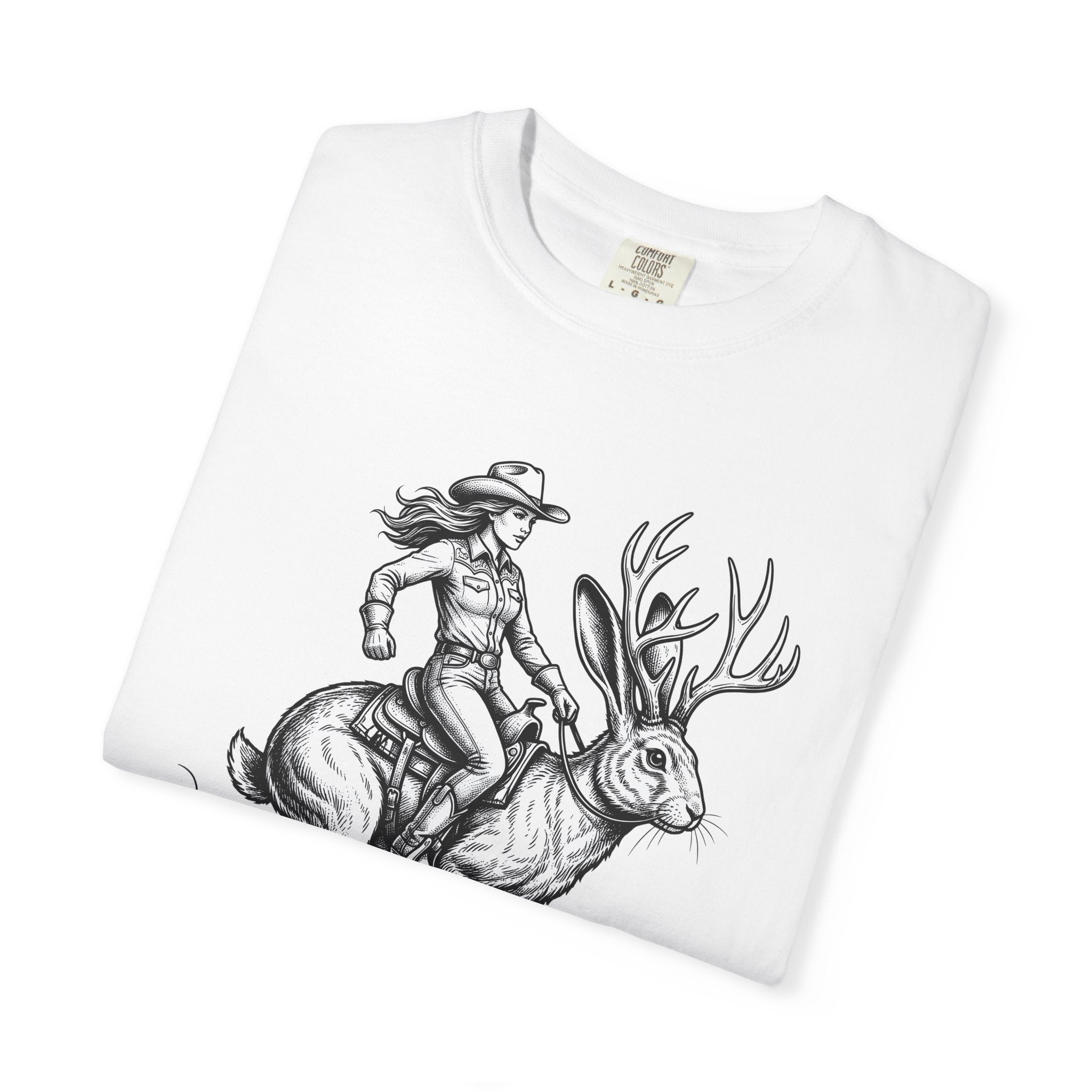 Jackalope Cowgirl Shirt Cowgirl Cowboy Gift Women Sketch Tee Jackalope T-Shirt Rodeo Fan Drawing Graphic Retro Western Hat Tshirt