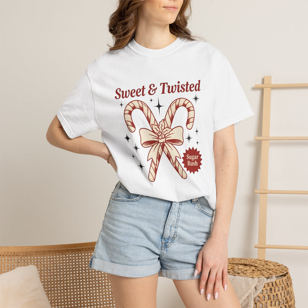 Candy Cane Shirt Christmas Holiday Gift Women Vintage Tee Peppermint T-Shirt Xmas Fan Distressed Tshirt Seasonal Graphic Retro Bow Tshirt