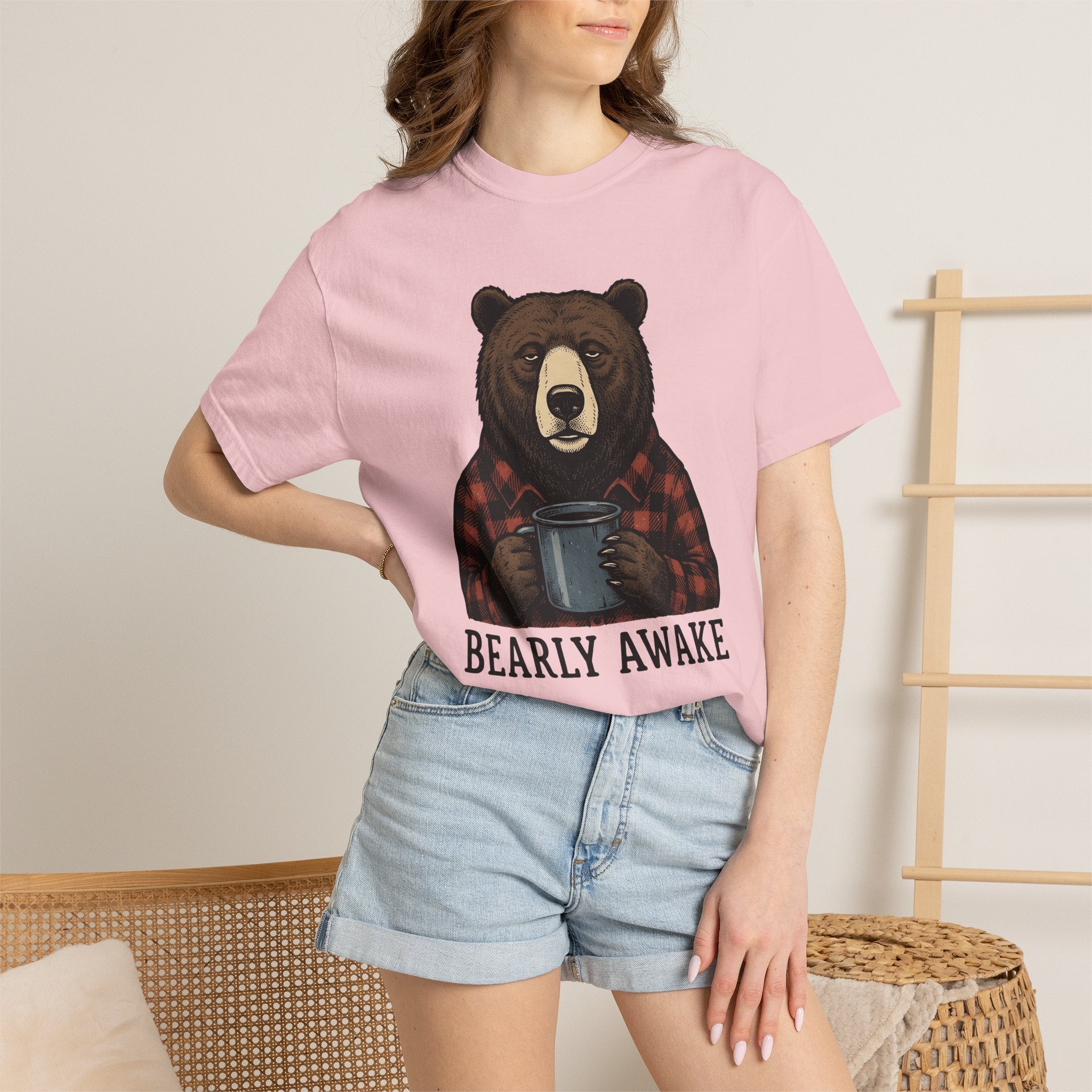 Mug Bear Shirt Christmas Cappuccino Gift Women Farmhouse Tee Teddy Bear T-Shirt Christmas Fan Rustic Tshirt Coffee Graphic Line Art Tartan