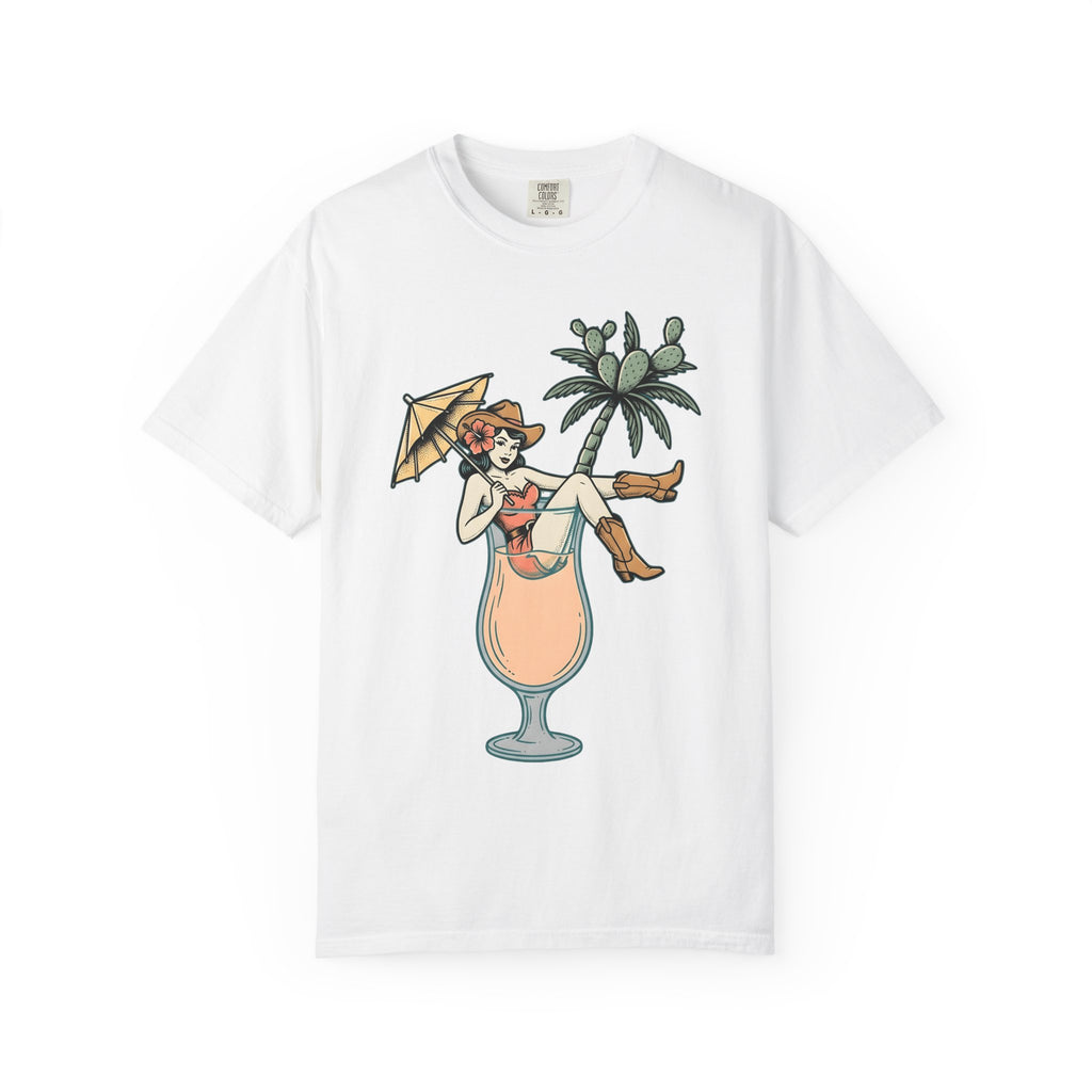 Cowgirl Cocktail Shirt Cowgirl Tropical Gift Women Pinup Tee Cocktail T-Shirt Cowboy Fan Vintage Tshirt Island Graphic Retro Cactus Tshirt