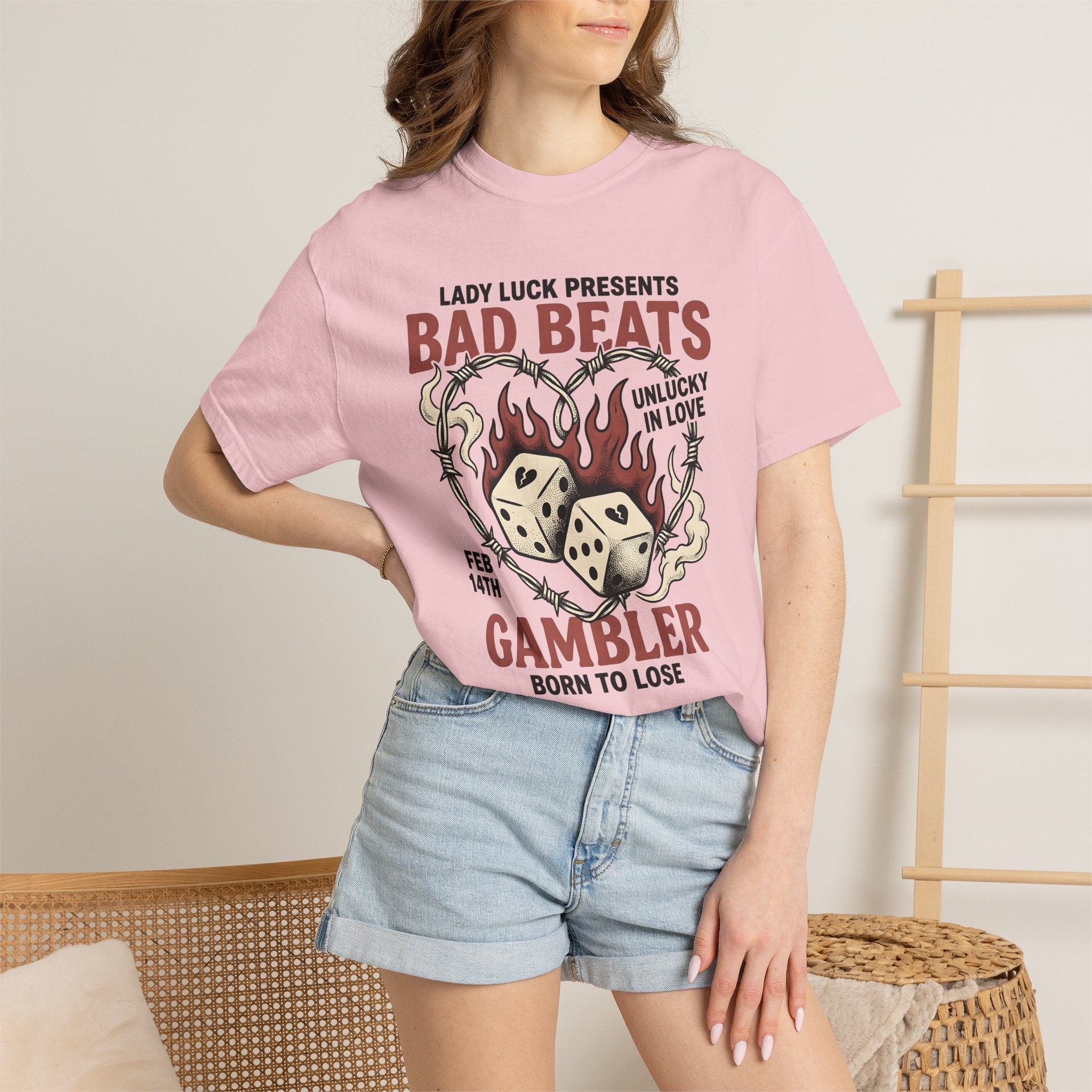 Dice Heart Shirt Valentines Day Gambler Gift Women Tattoo Tee Heart Dice T-Shirt Valentine Fan Ink Tshirt Betting Graphic Vintage Flames