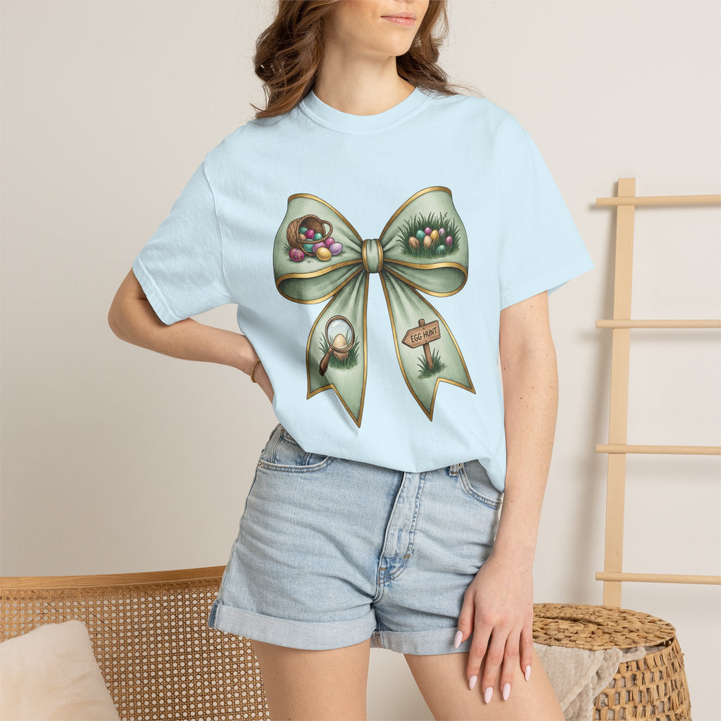 Easter Bow Shirt Easter Spring Gift Women Hand Drawn Tee Easter Bunny T-Shirt Easter Fan Easter Art Tshirt Spring Design Vintage Egg Basket