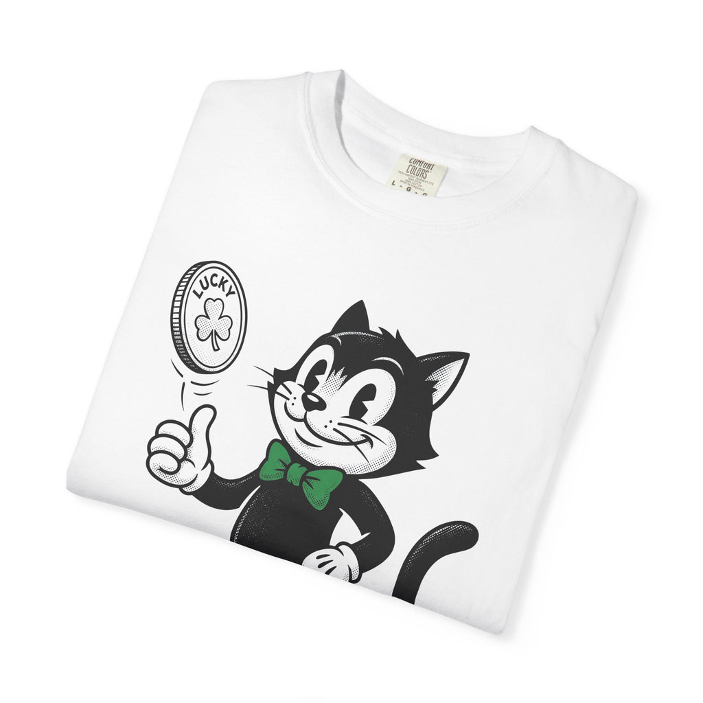 Black Cat Shirt St Patrick's Day Luck Gift Women Cartoon Tee Cat T-Shirt Lucky Fan Toon Tshirt Fortune Graphic Vintage Coin Tshirt