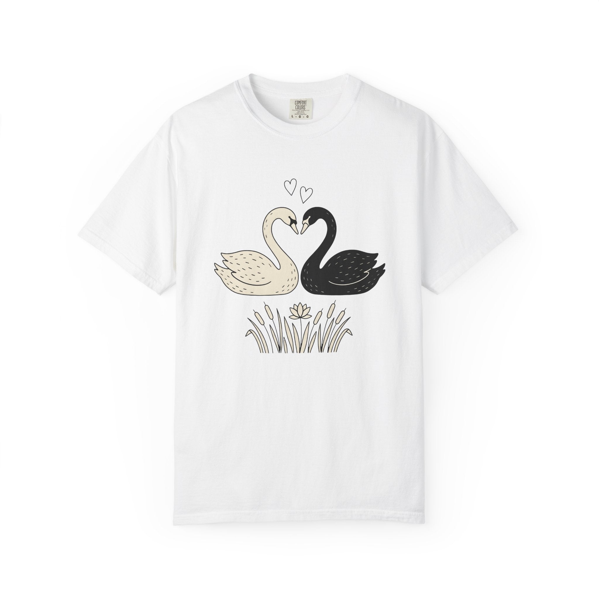 Swan Couple Shirt Animals & Flowers Romance Gift Women Doodle Tee Ducks T-Shirt Wildlife Fan Hand Drawn Tshirt Love Graphic Minimalist Lotus