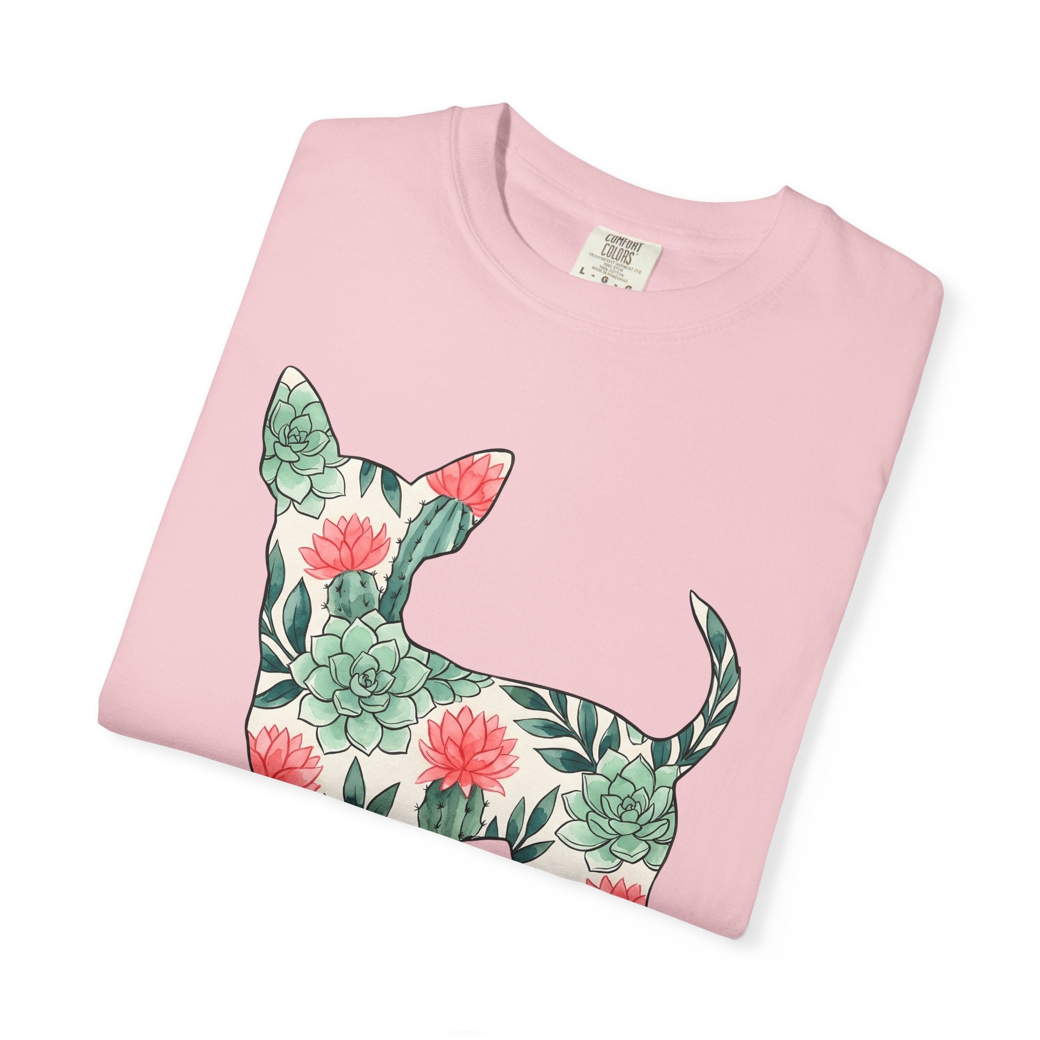 Chihuahua Succulent Shirt Dog Greenery Gift Women Painted Tee Puppy T-Shirt Dog Fan Handpainted Tshirt Foliage Graphic Leaf Art Cactus