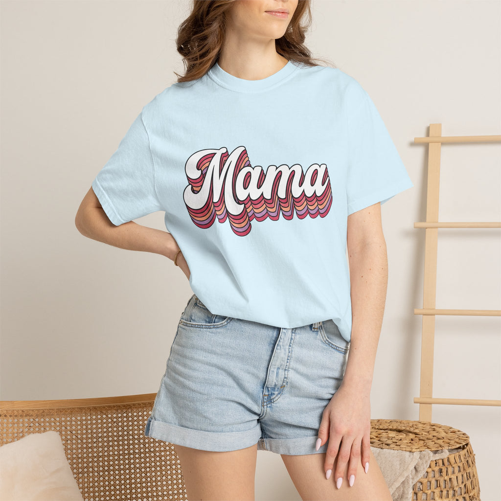 Retro Mama Text Shirt Mom Family Gift Women Bold Tee Mama T-Shirt Mother Enthusiast Brash Tshirt Clan Graphic Vintage Layered Stripes Tshirt