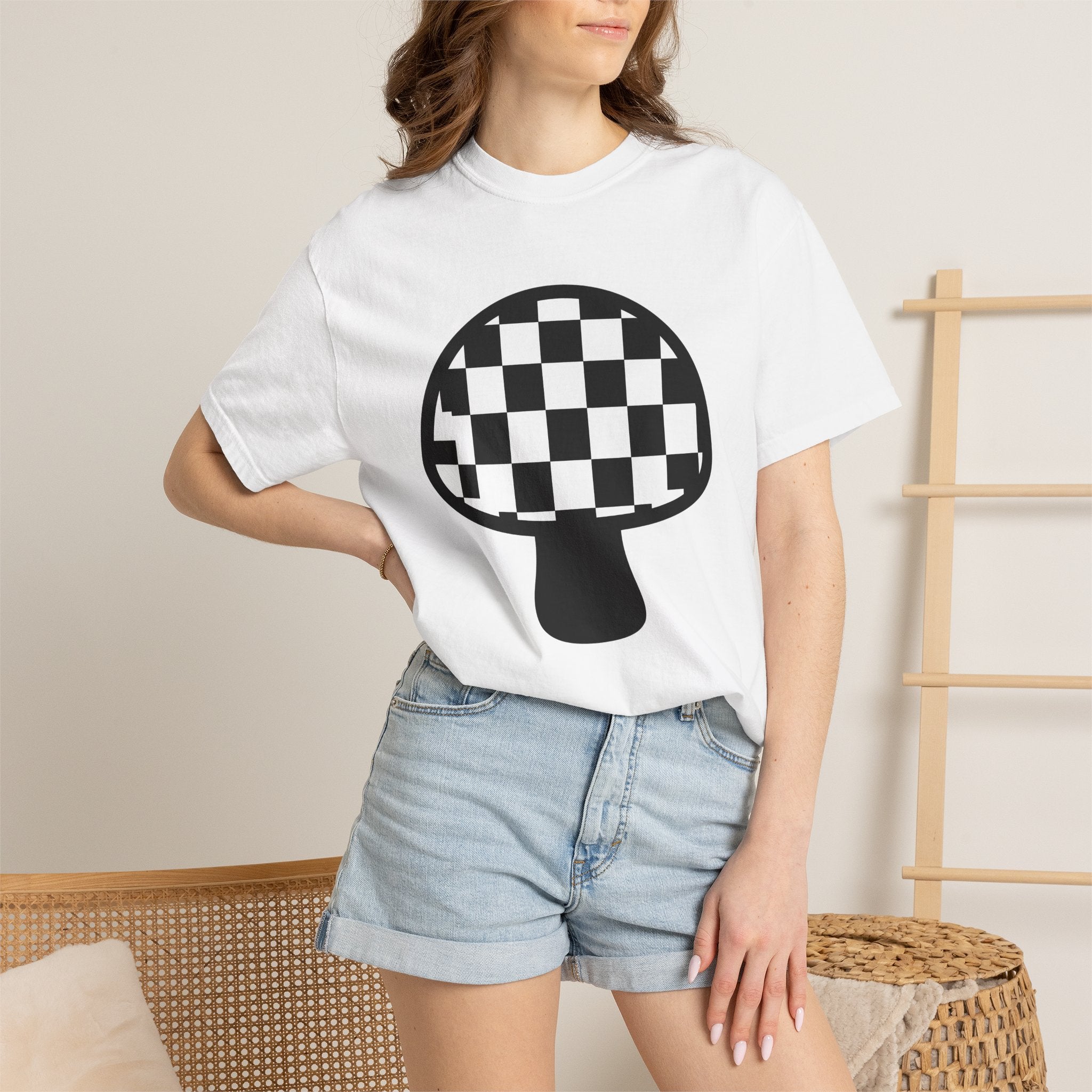 Tartan Mushroom Shirt Mushroom Look Gift Women Eye-Catching Tee Fungus T-Shirt Fungi Fan Spotted Tshirt Style Graphic Sleek Weave Tshirt