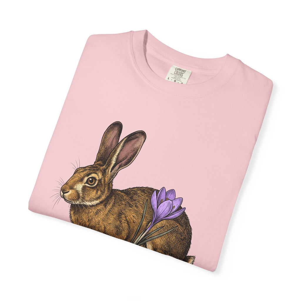 Bunny Rabbit Shirt Spring Celebration Gift Women Shabby Chic Tee Rabbit T-Shirt Springtime Fan Distressed Tshirt Party Graphic Doodle Flower
