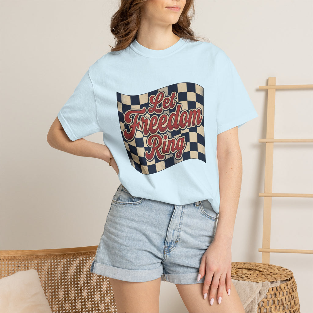 Flag Checkered Shirt America Independence Gift Women Throwback Tee Checkered Flag T-Shirt American Fan Patriotic Tshirt Freedom Graphic