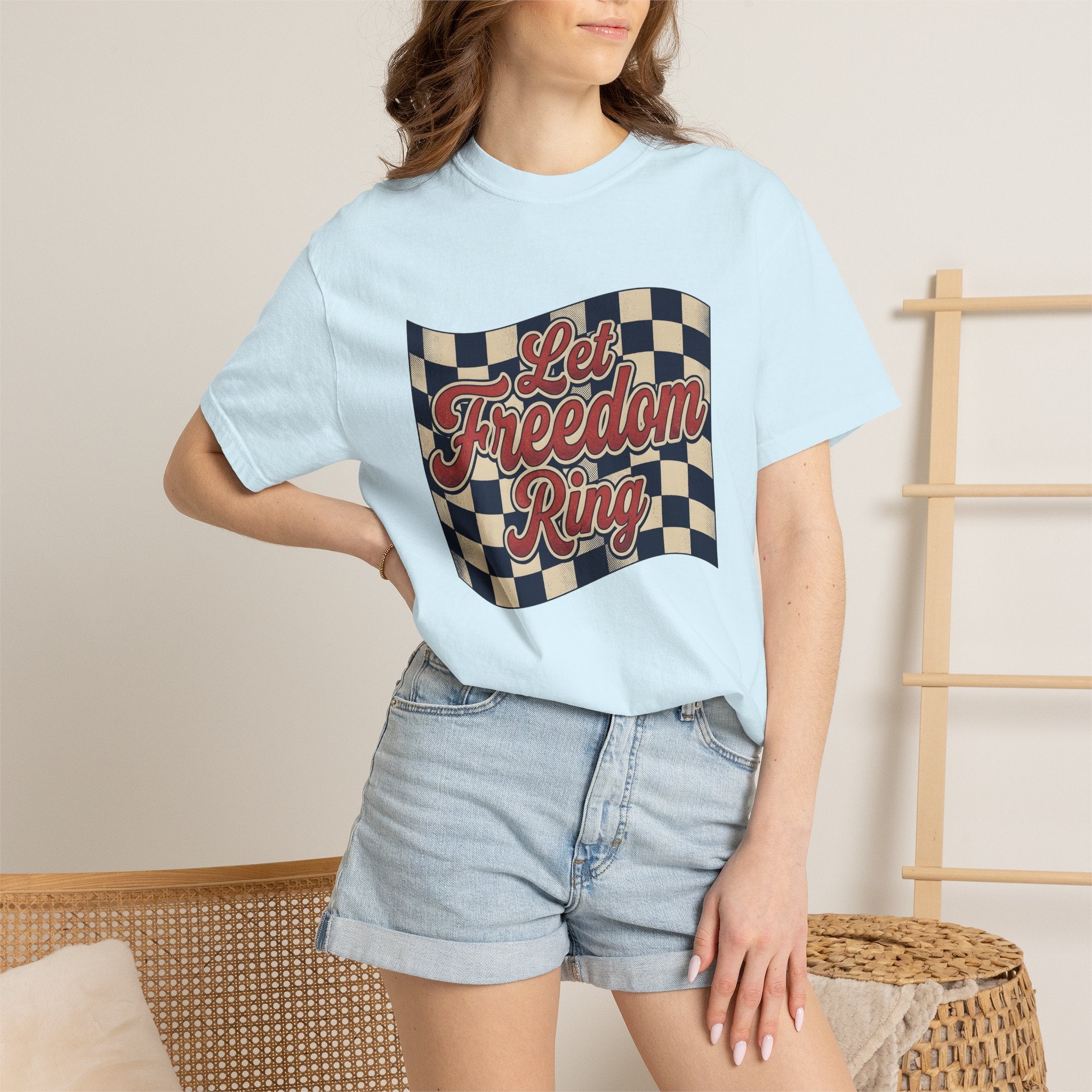 Flag Checkered Shirt America Independence Gift Women Throwback Tee Checkered Flag T-Shirt American Fan Patriotic Tshirt Freedom Graphic