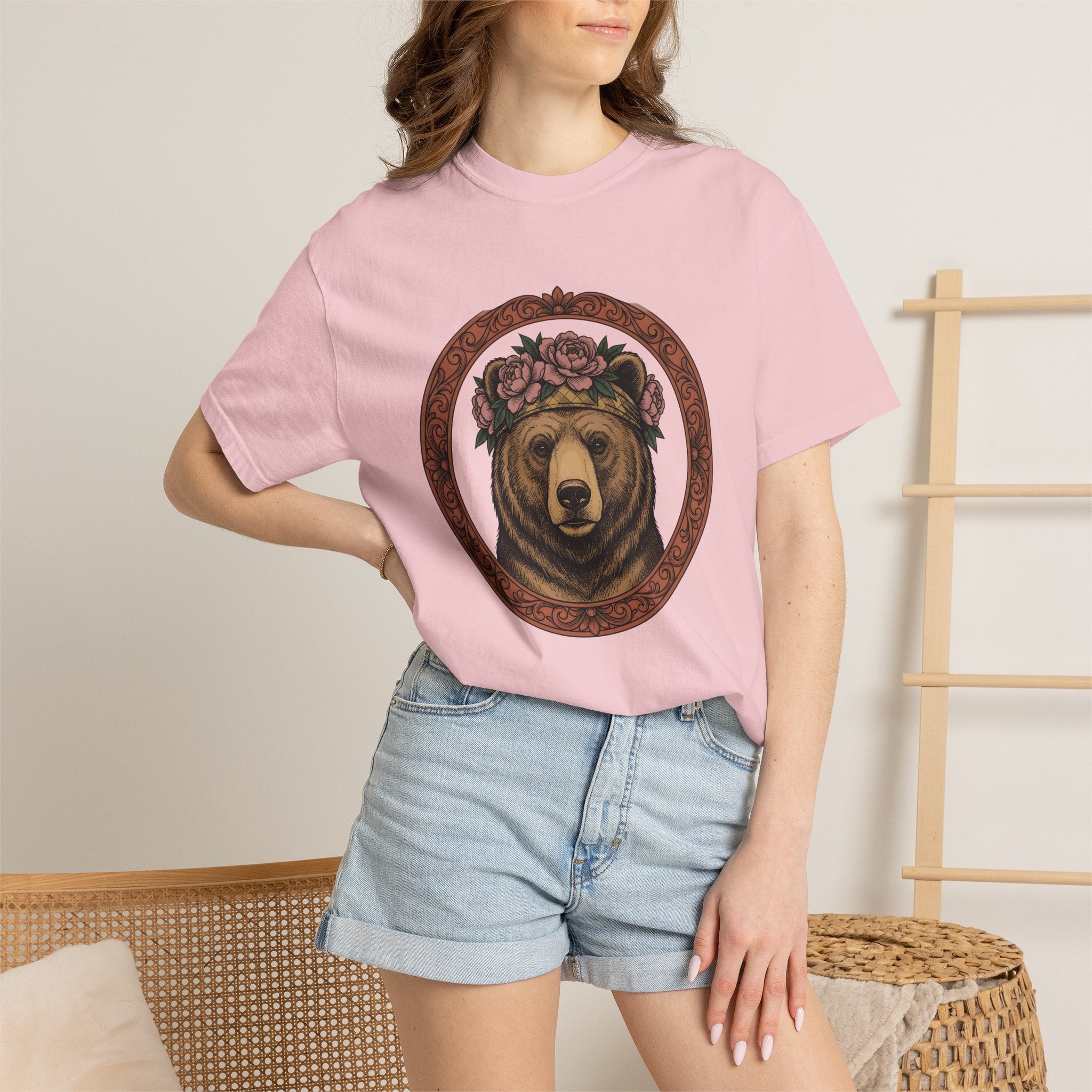 Bear Floral Crown Shirt Animals & Flowers Nature Gift Women Boho Tee Bear T-Shirt Wildlife Fan Bohemian Tshirt Environmental Graphic Vintage