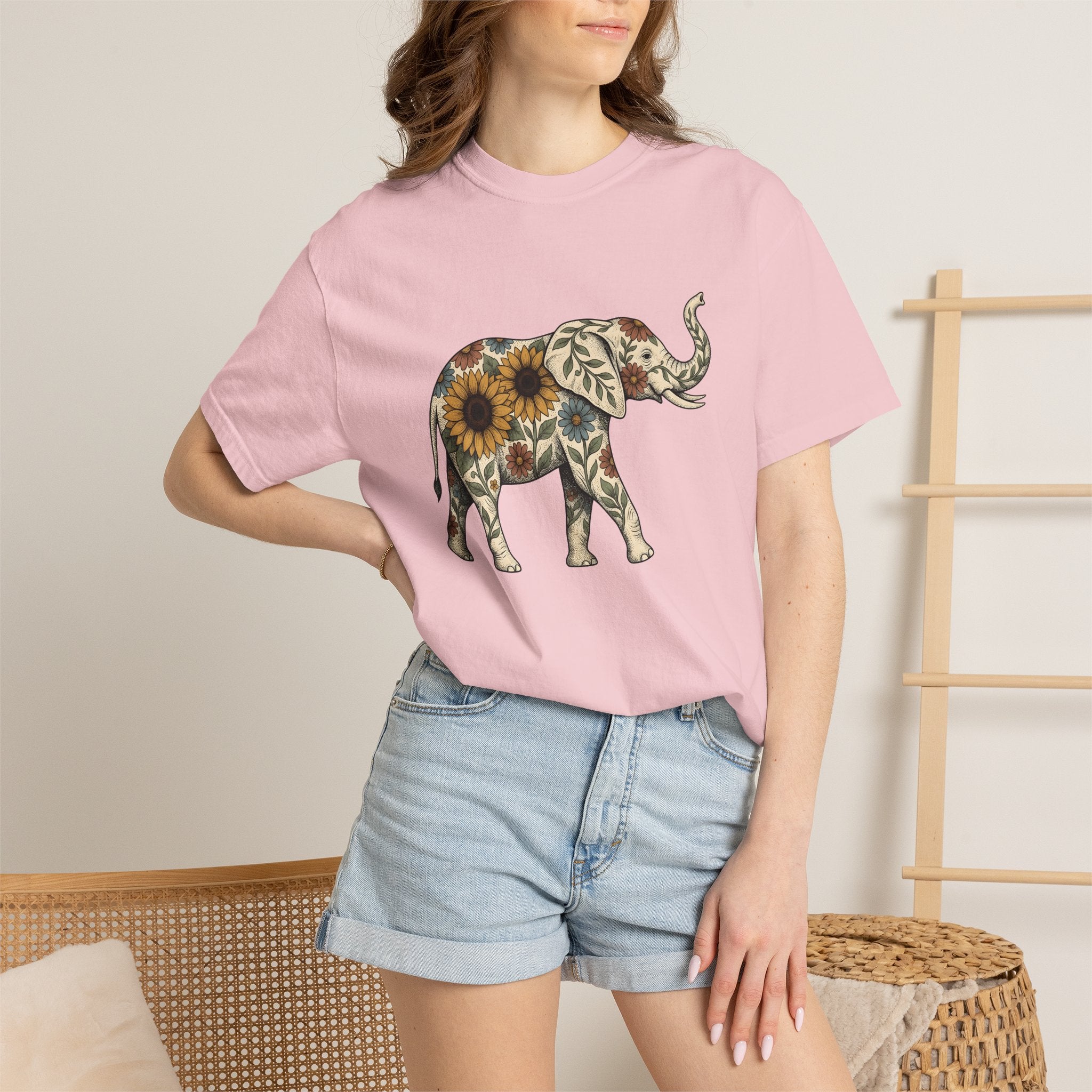 Elephant Flower Shirt Animals & Flowers Outdoors Gift Women Hippie Tee Elephant T-Shirt Wildlife Fan Bohemian Tshirt Nature Graphic Retro