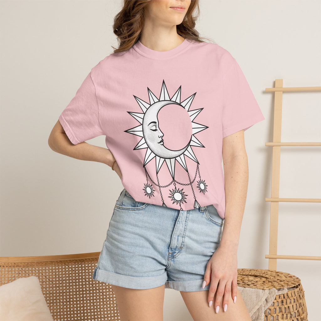 Sun Moon Shirt Boho Chic Celestial Gift Women Line Art Tee Solar T-Shirt Bohemian Fan Simple Tshirt Galaxy Graphic Minimalist Crystals