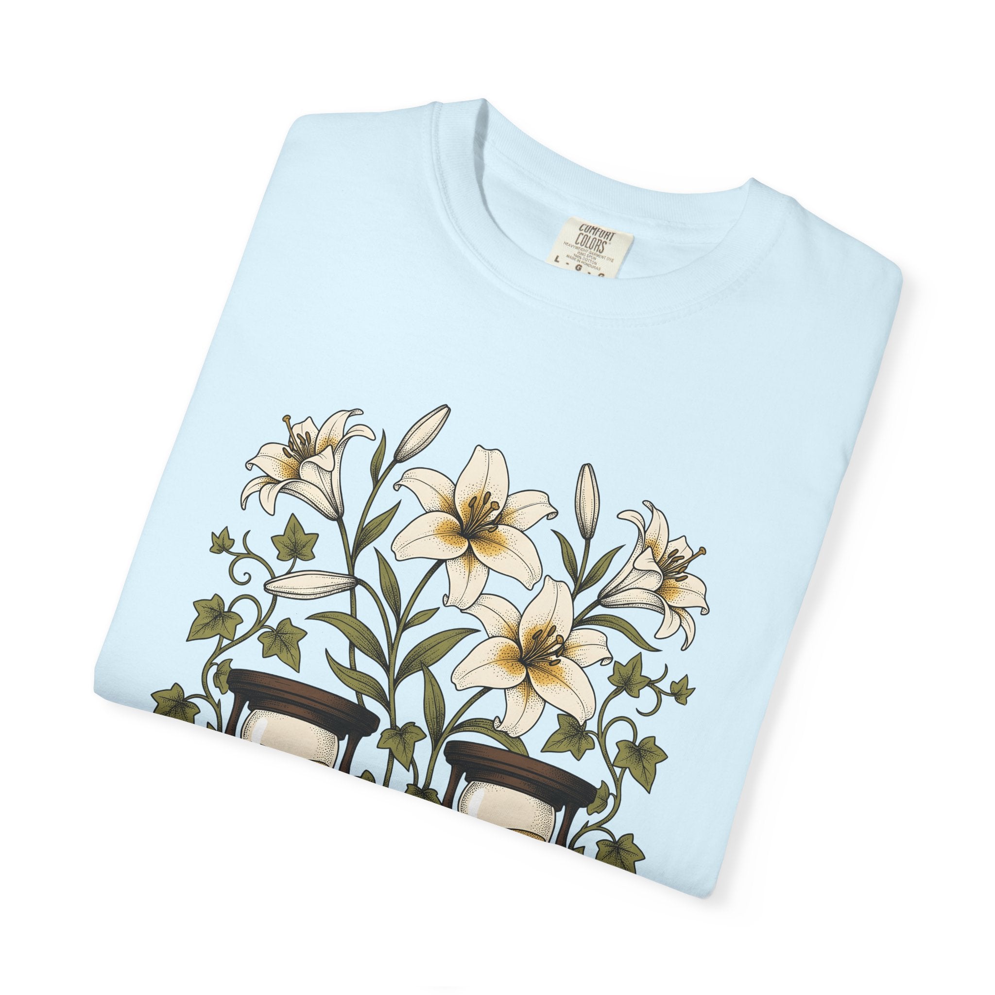 Lily Clock Shirt Holiday Garden Gift Women Plant Tee Floral Clock T-Shirt Vacation Fan Botanical Tshirt Yard Graphic Antique Creeper Tshirt