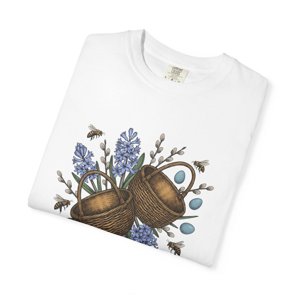 Rattan Basket Shirt Easter Plants Gift Women Flower Tee Wicker T-Shirt Easter Fan Floral Tshirt Foliage Graphic Hand Drawn Garden Blooms
