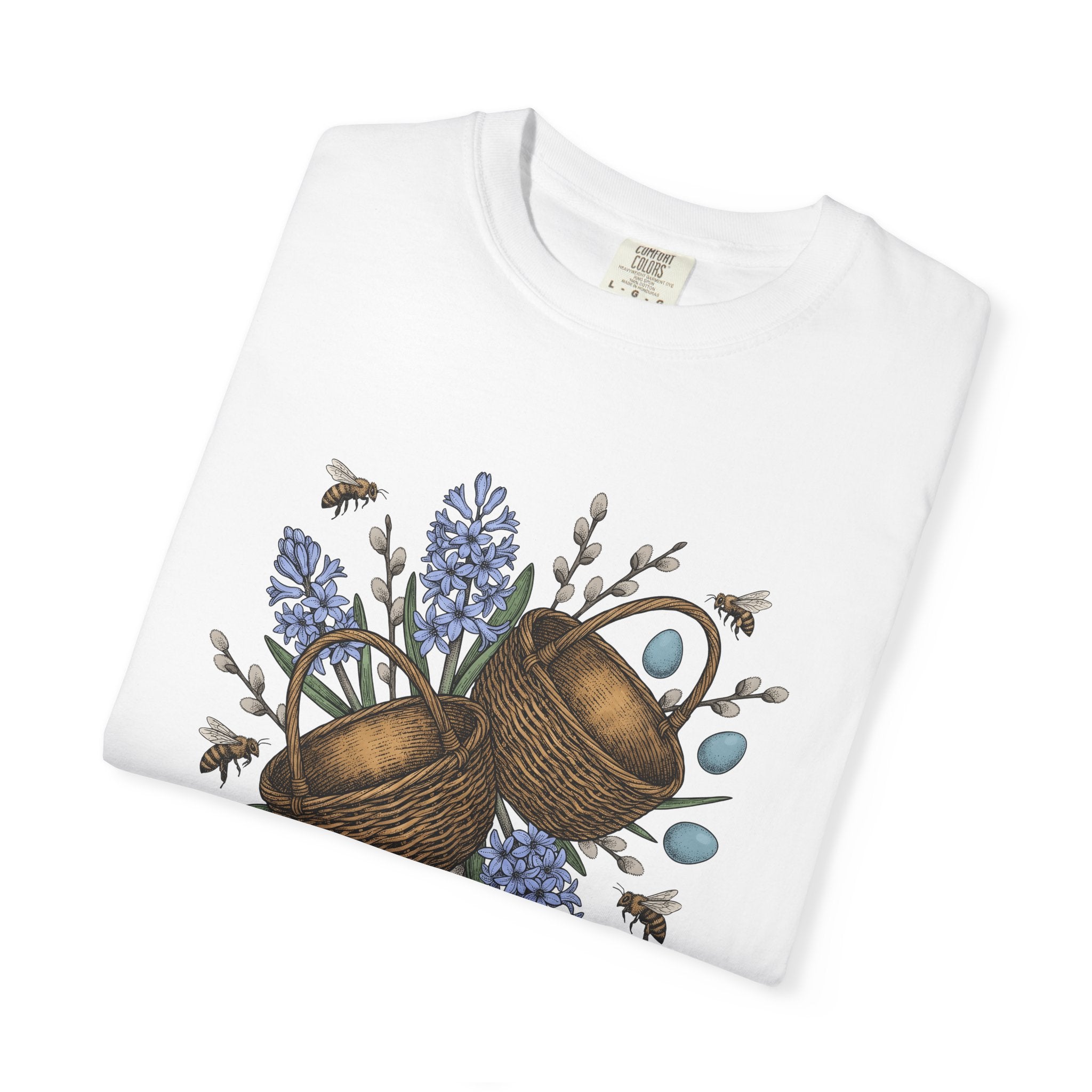 Rattan Basket Shirt Easter Plants Gift Women Flower Tee Wicker T-Shirt Easter Fan Floral Tshirt Foliage Graphic Hand Drawn Garden Blooms