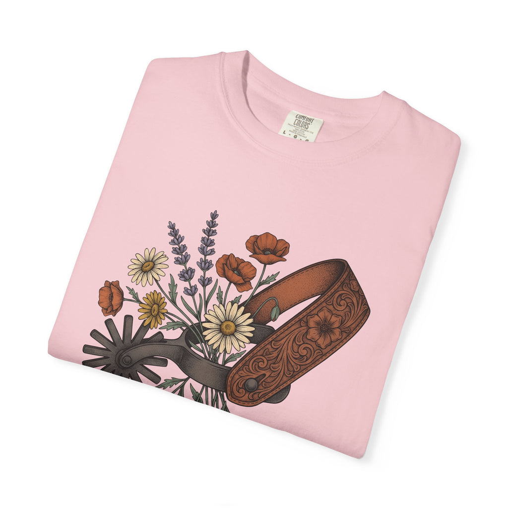 Cowboy Spur Shirt Cowgirl Blossom Gift Women Rustic Tee Spur T-Shirt Cowgirl Fan Western Tshirt Floral Graphic Retro Meadow Flowers Tshirt