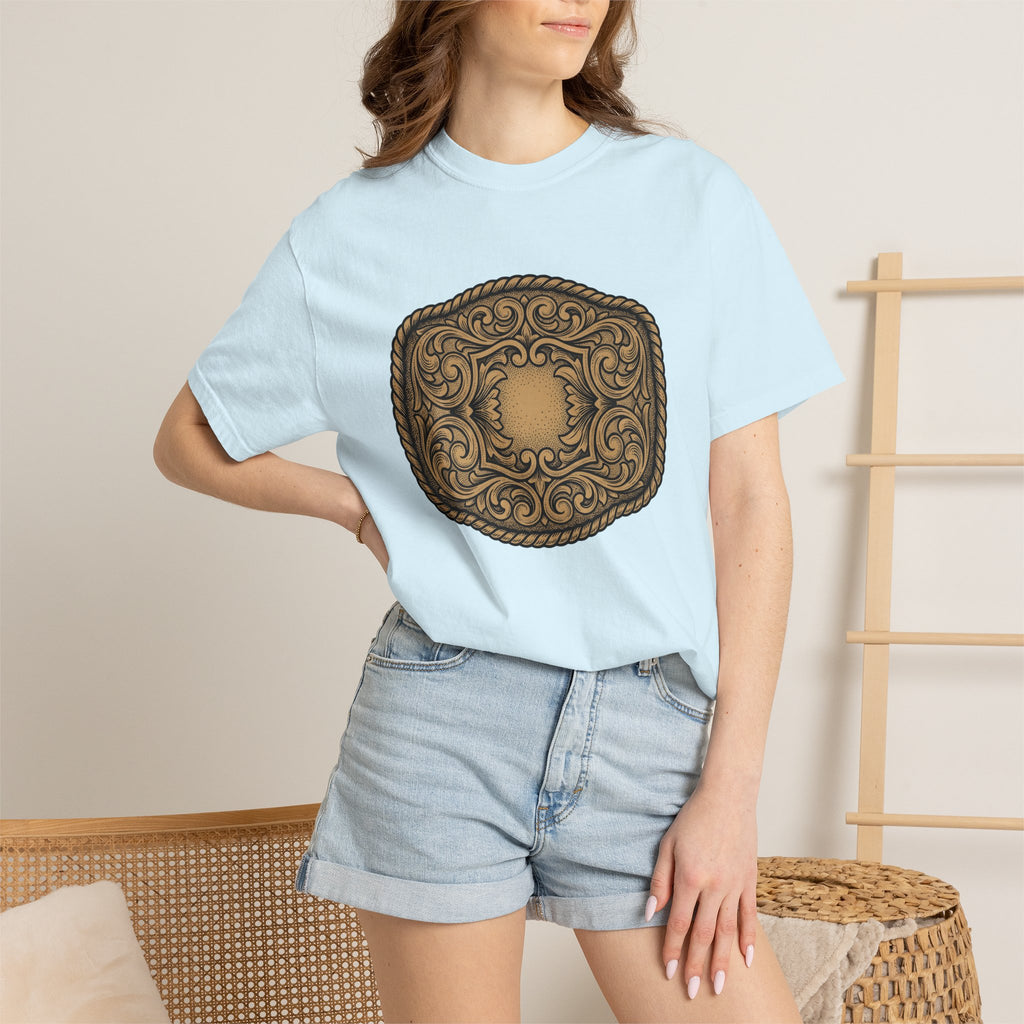 Cowboy Belt Buckle Shirt Cowgirl Western Gift Women Retro Tee Belt Buckle T-Shirt Rodeo Fan Vintage Tshirt Country Graphic Sketch Flower