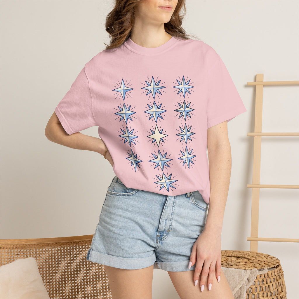 Night Stars Shirt Boho Chic Horoscope Gift Women Doodle Tee Starry Night T-Shirt Bohemian Fan Hand Drawn Tshirt Zodiac Graphic Outline