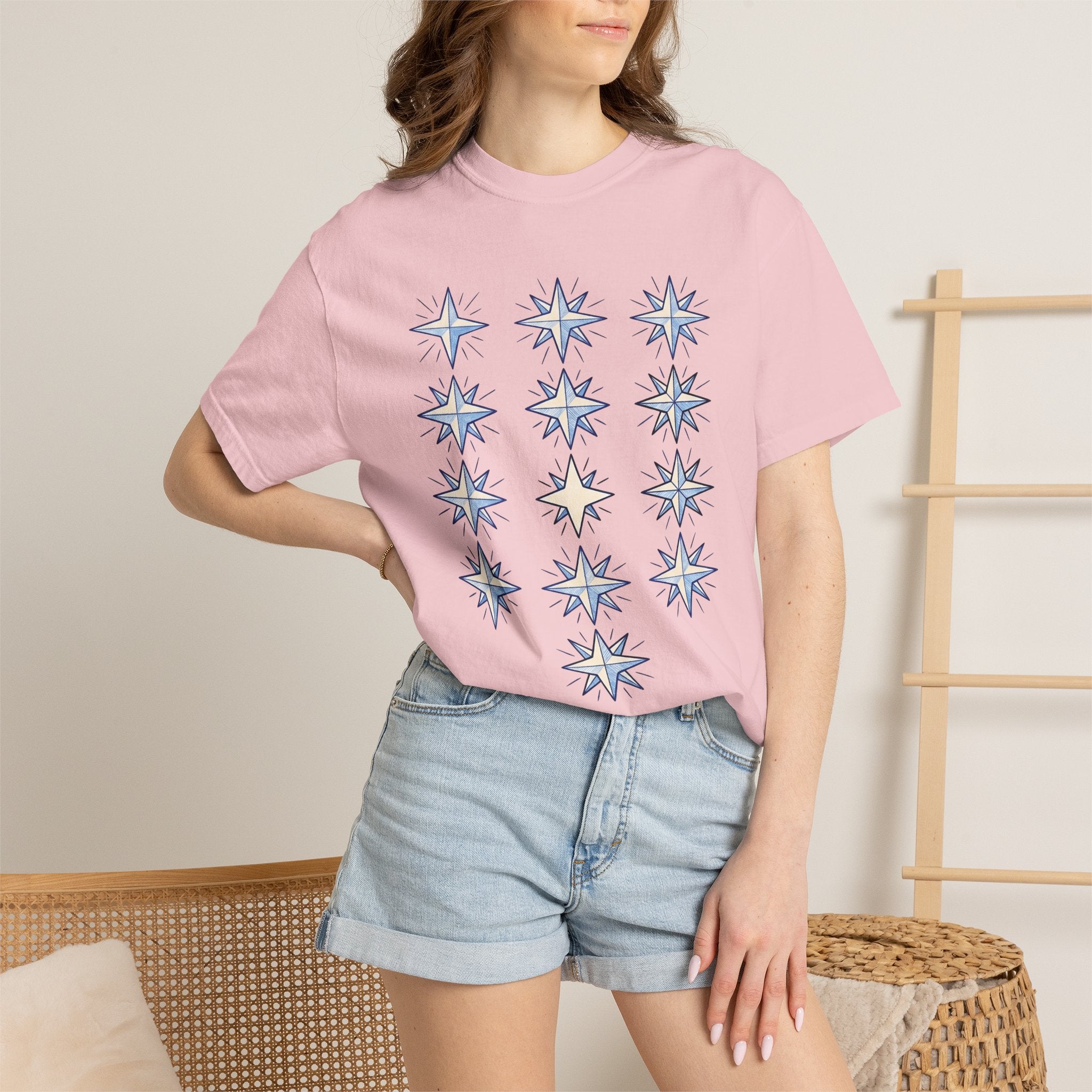 Night Stars Shirt Boho Chic Horoscope Gift Women Doodle Tee Starry Night T-Shirt Bohemian Fan Hand Drawn Tshirt Zodiac Graphic Outline