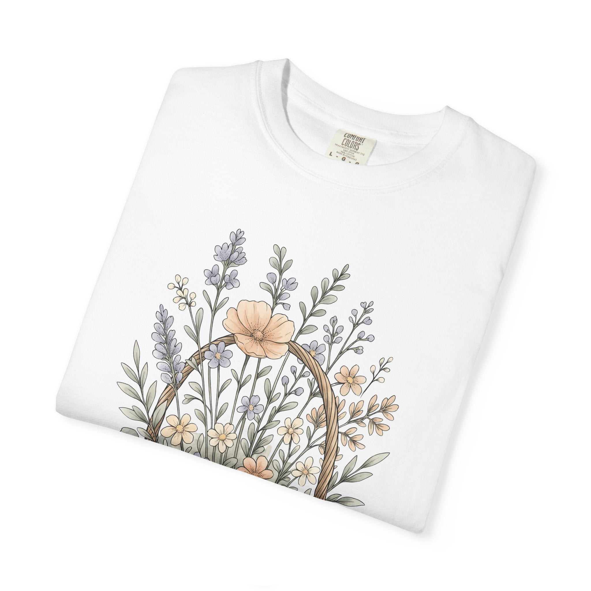 Blossom Basket Shirt Cottagecore Petals Gift Women Line Art Tee Flower Arrangement T-Shirt Rustic Fan Minimalist Tshirt Floral Graphic