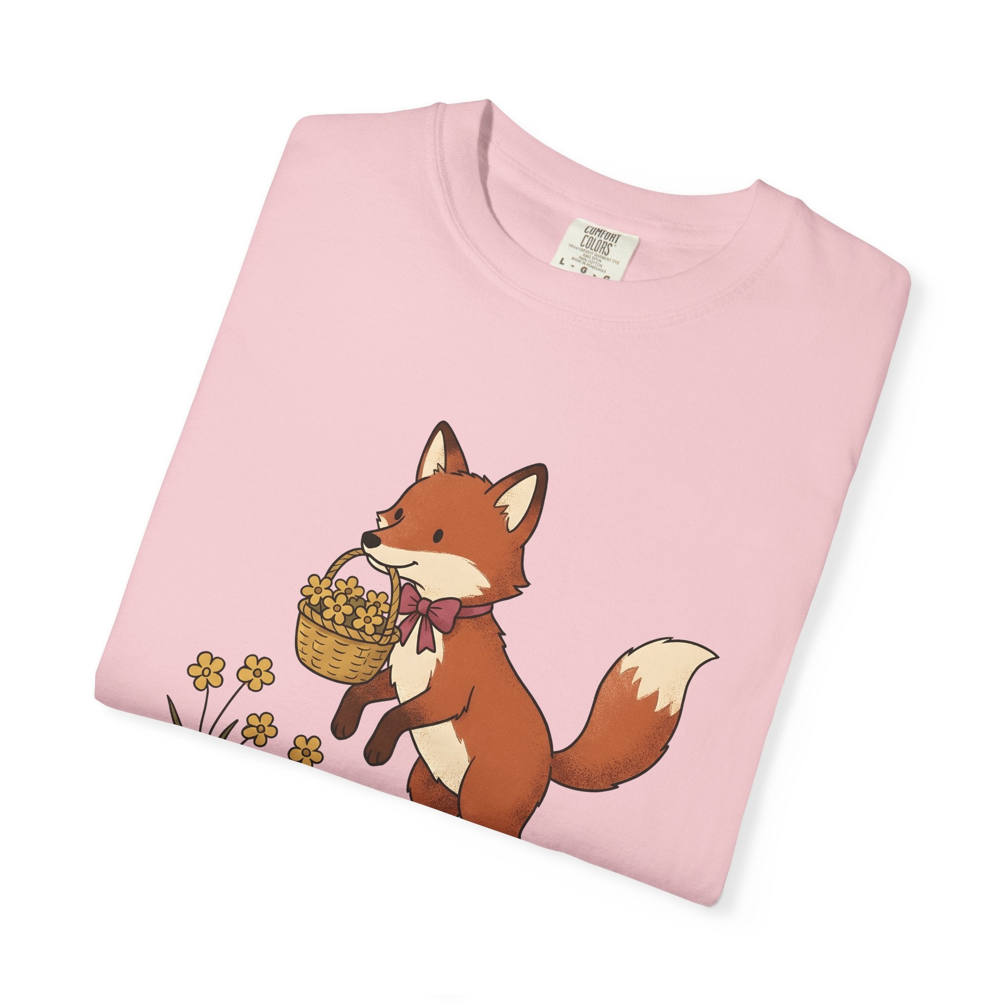 Fox Basket Shirt Easter Animal Gift Women Cute Tee Wickerwork T-Shirt Easter Fan Kawaii Tshirt Wildlife Graphic Hand Drawn Flowers Tshirt