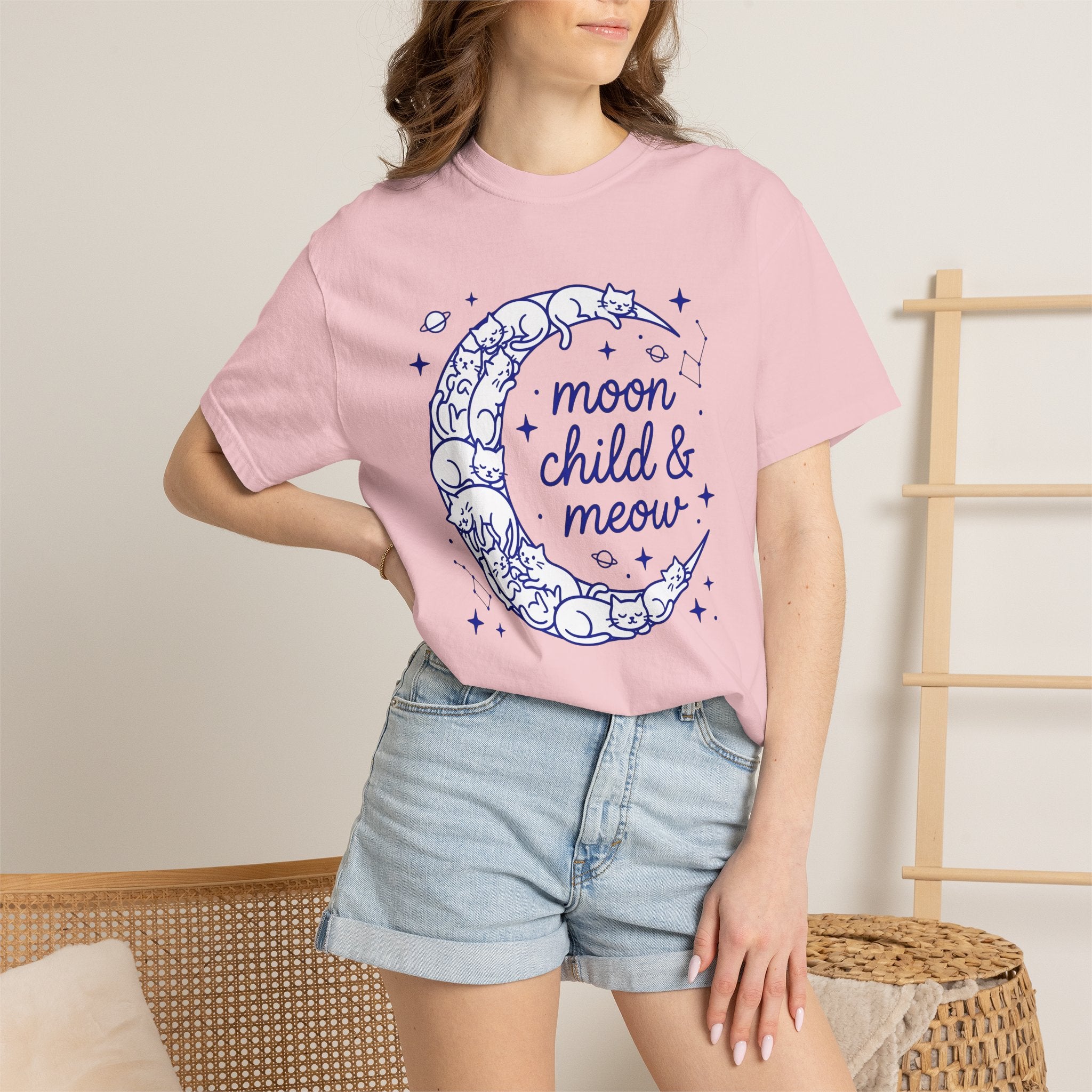 Moon Kittens Shirt Cat Zodiac Gift Women Sketch Tee Kitten T-Shirt Cat Fan Drawing Graphic Astrology Design Geometric Twinkles Tshirt