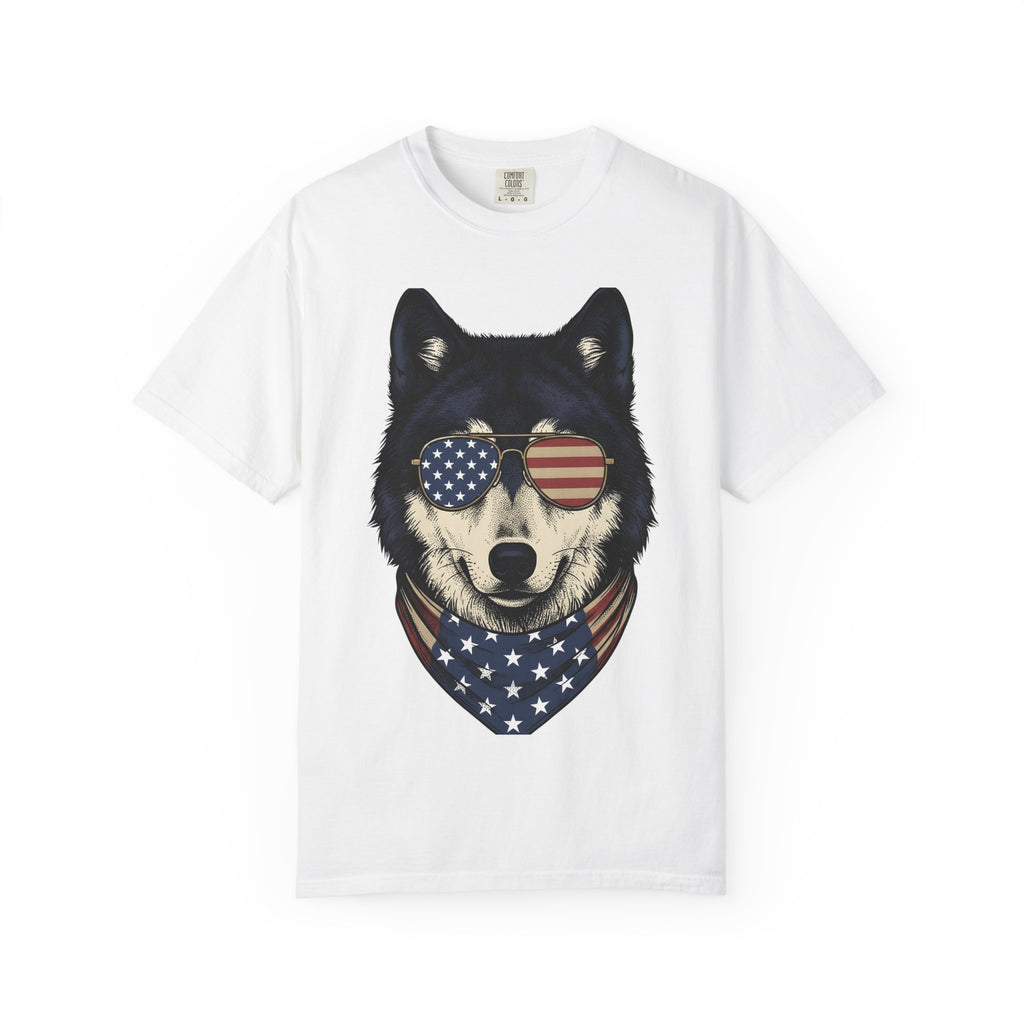 Wolf Shades Shirt 4th Of July Pet Gift Women Retro Tee Cool Shades T-Shirt Patriotic Fan Vintage Tshirt Animal Graphic Sketch Head Scarf