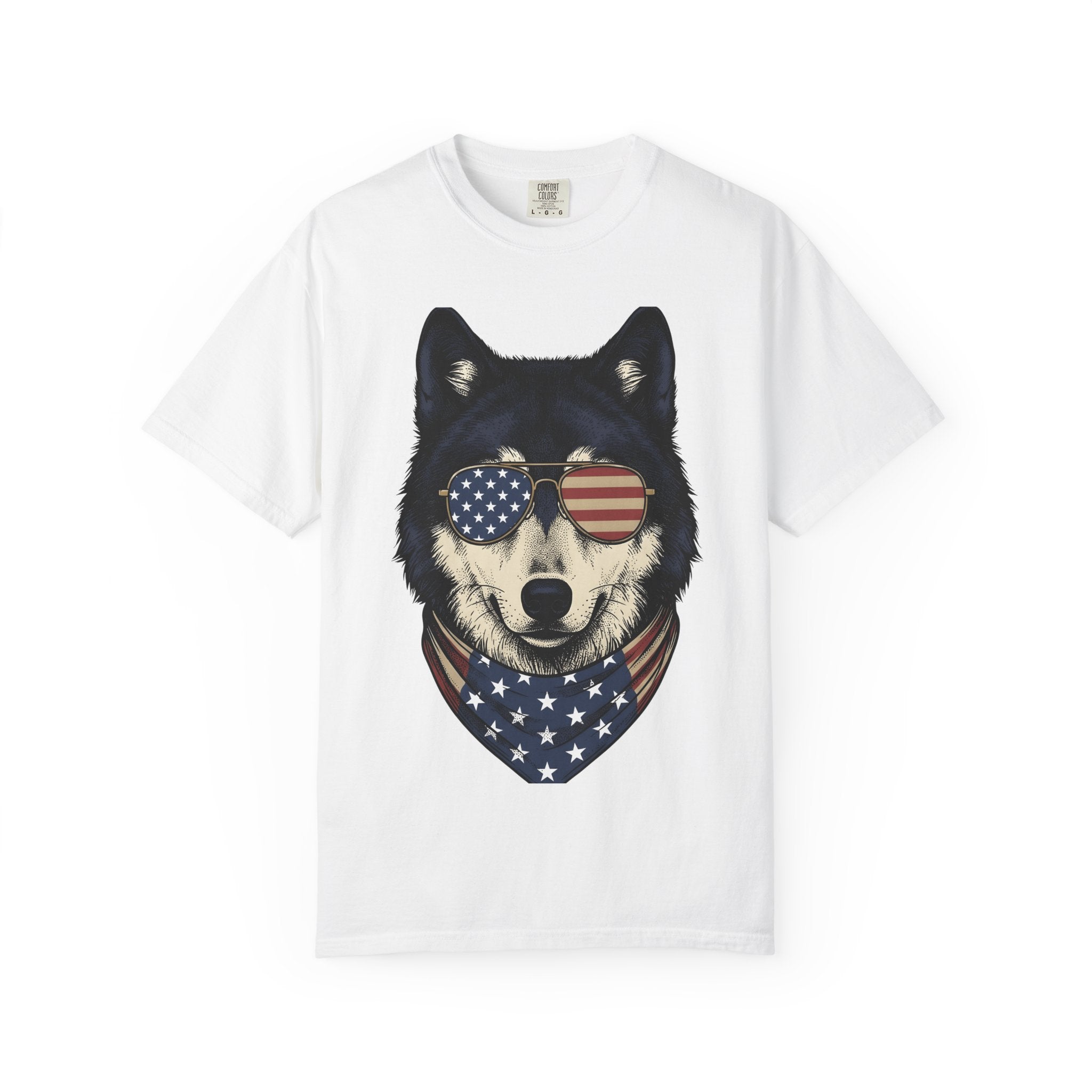 Wolf Shades Shirt 4th Of July Pet Gift Women Retro Tee Cool Shades T-Shirt Patriotic Fan Vintage Tshirt Animal Graphic Sketch Head Scarf