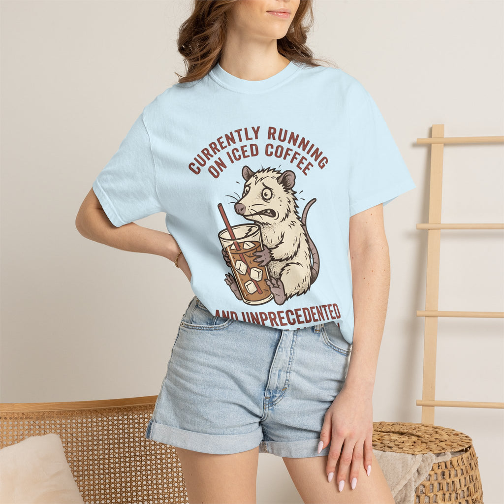 Possum Cold Coffee Shirt Coffee Fauna Gift Women Doodle Tee Opossum T-Shirt Coffee Fan Cartoons Tshirt Wildlife Graphic Sketch Ice Cubes