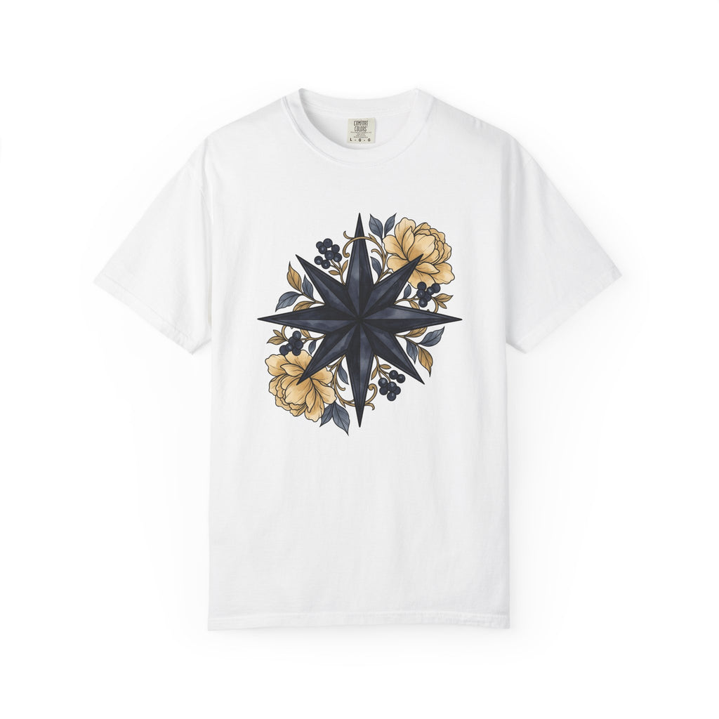 Compass Rose Shirt Boho Chic Plants Gift Women Floral Tee Wind Rose T-Shirt Bohemian Fan Floral Art Tshirt Botanical Graphic Watercolor