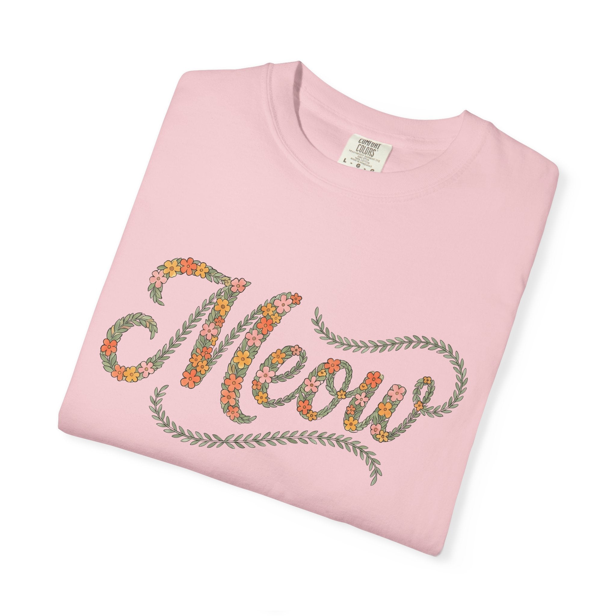Flower Lettering Shirt Cat Blossoms Gift Women Sketch Tee Typography T-Shirt Cat Lady Feline Fan Hand Drawn Tshirt Floral Graphic Retro