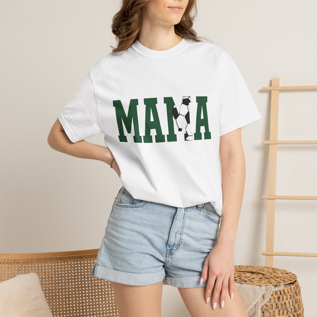 Soccer Ball Text Shirt Moms Sports Gift Women Bold Tee Football T-Shirt Mom Fan Bold Typography Tshirt Athlete Graphic Retro Sports Tshirt