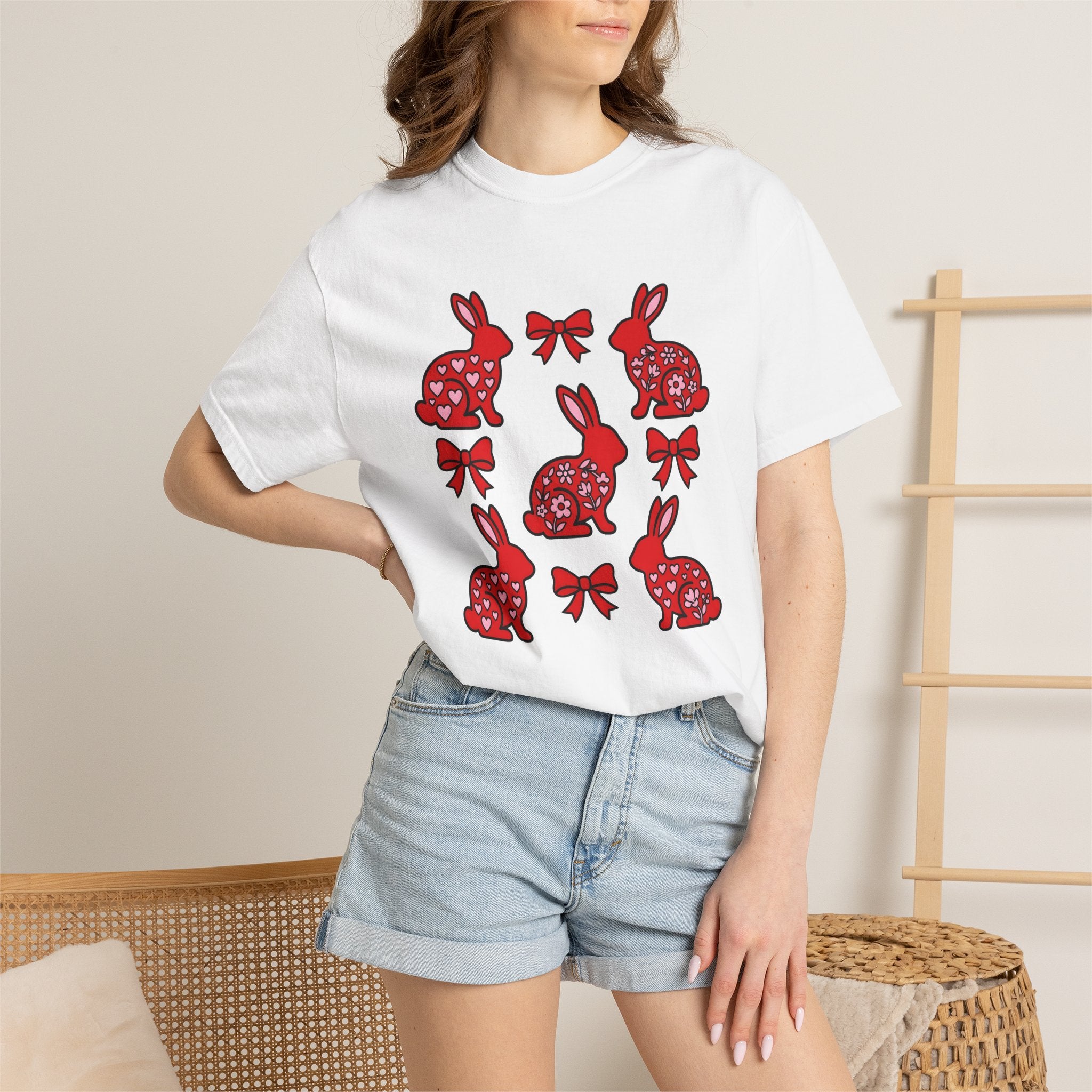 Rabbit Art Shirt St. Valentine's Day Fauna Gift Women Playful Tee Bunny T-Shirt Valentine Fan Cute Tshirt Wildlife Graphic Ethnic Love Icon
