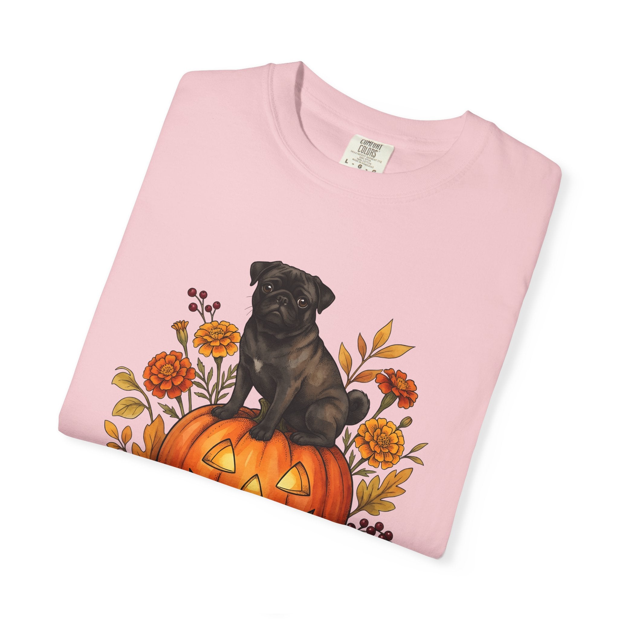 Pug Pumpkin Shirt Halloween Canine Fan Gift Women Old School Tee Gourd T-Shirt Horror Fan Retro Tshirt Dog Graphic Cartoon Fall Flowers