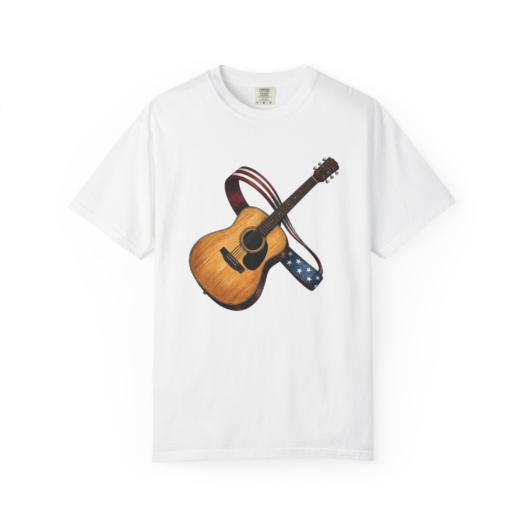 Unplugged Guitar Shirt America Instruments Gift Women Sketch Tee Acoustic Guitar T-Shirt Patriot Fan Vintage Drawing Guitar Illustration