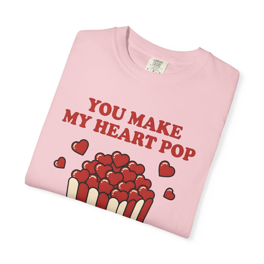 Heart Popcorn Shirt St. Valentine's Day Couples Gift Women Cartoon Tee Popcorn T-Shirt Valentine Fan Comic Tshirt Partner Graphic Retro