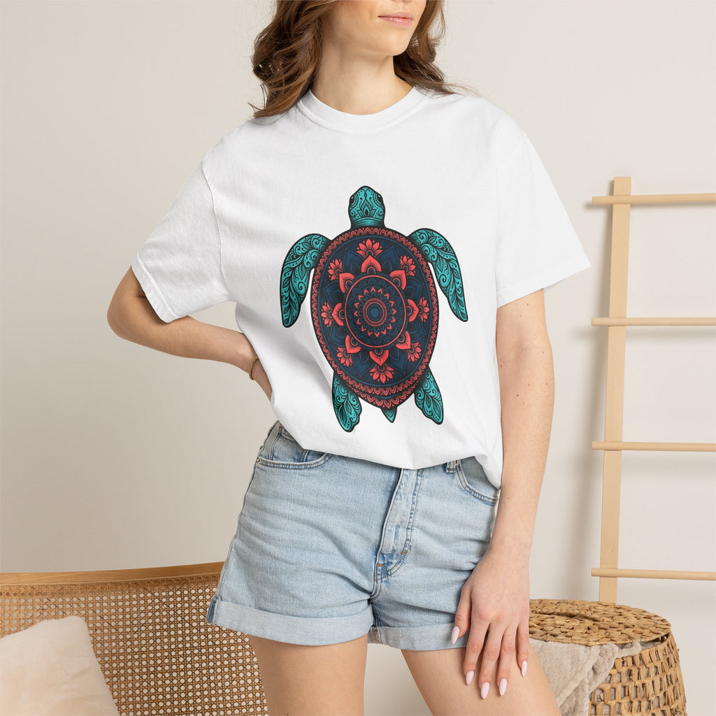Mandala Turtle Shirt Boho Chic Aquatic Gift Women Gypsy Tee Turtle T-Shirt Bohemian Fan Tribal Tshirt Marine Graphic Outline Bloom Tshirt
