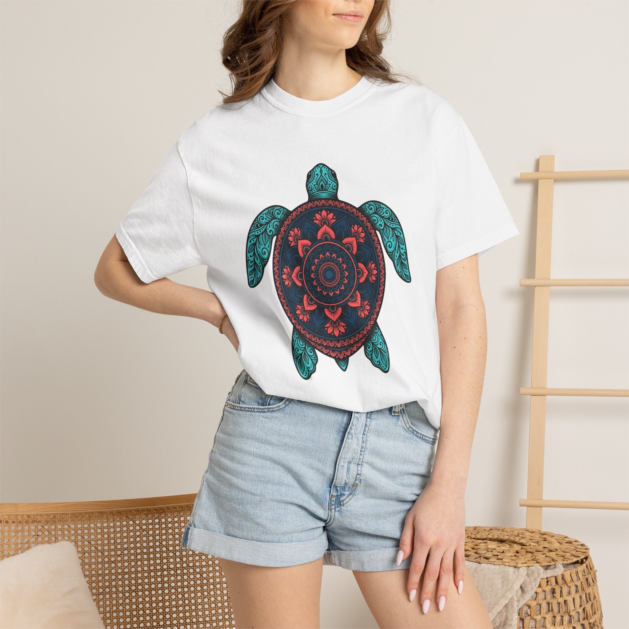 Mandala Turtle Shirt Boho Chic Aquatic Gift Women Gypsy Tee Turtle T-Shirt Bohemian Fan Tribal Tshirt Marine Graphic Outline Bloom Tshirt