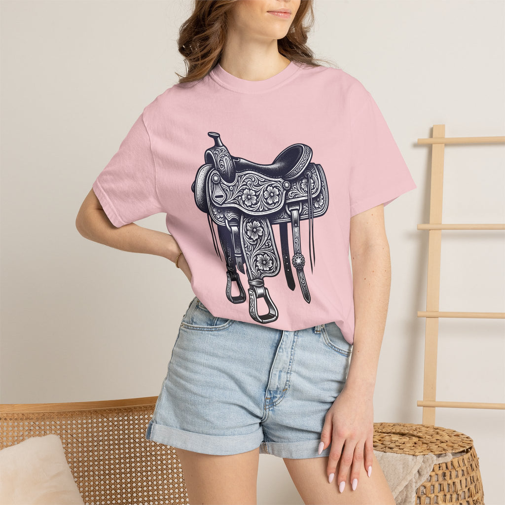 Horse Saddle Shirt Cowgirl Equestrian Gift Women Old School Tee Saddle T-Shirt Cowgirl Fan Western Tshirt Horse Riding Graphic Pencil Art
