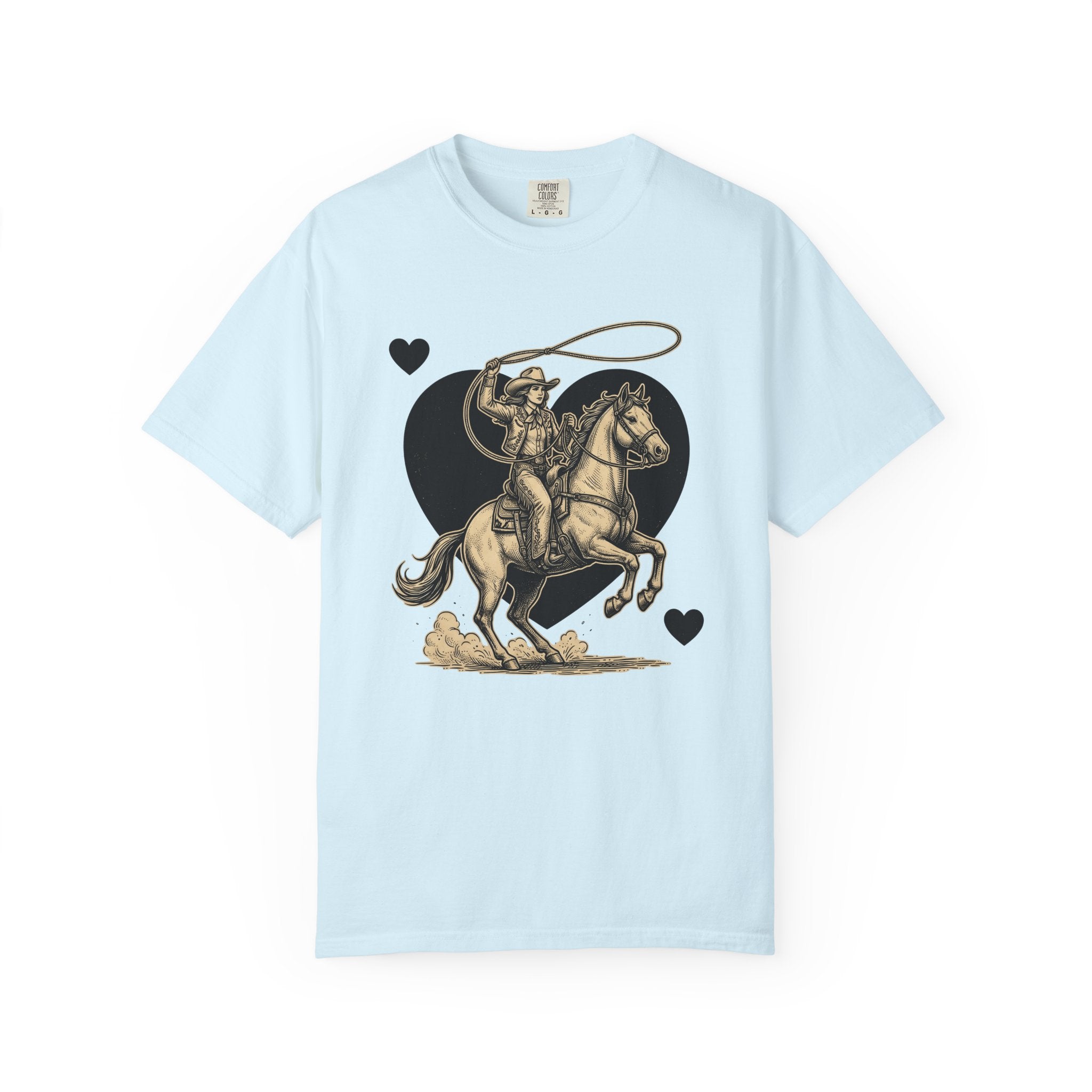 Cowgirl Horse Shirt Western Ranch Gift Women Classic Tee Cowgirl T-Shirt Rodeo Fan Vintage Tshirt Farm Graphic Doodle Heart Shapes Tshirt