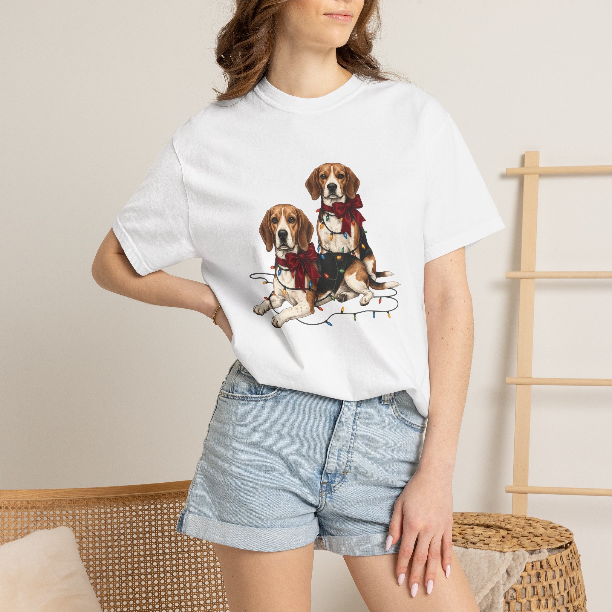 Beagle Dogs Shirt Dog Holiday Gift Women Realistic Tee Hound T-Shirt Dog Fan Photorealistic Tshirt Christmas Graphic Vintage Christmas