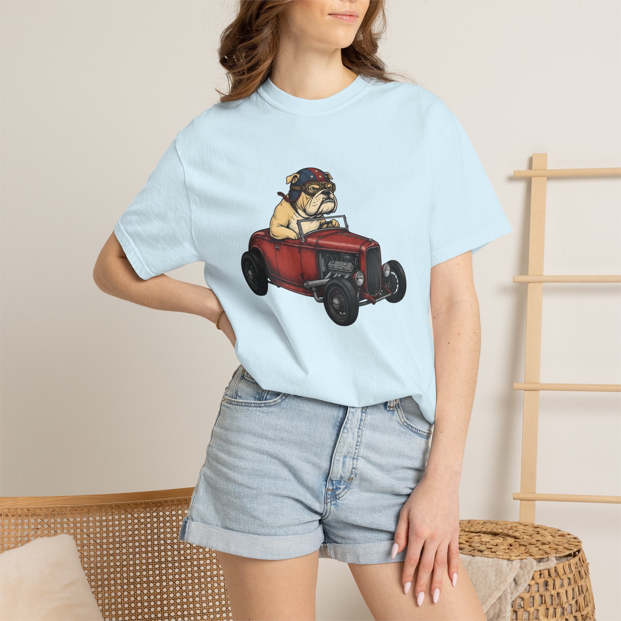 Bulldog Pickup Shirt America 4Th Of July Puppy Gift Women Cartoon Tee Bulldog T-Shirt Patriot Fan Caricature Tshirt Puppy Graphic Line Art