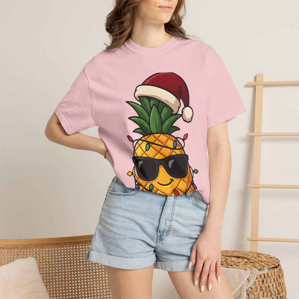 Tropical Fruit Santa Shirt Christmas Beach Gift Women Kawaii Tee Fruit Claus T-Shirt Xmas Fan Cute Tshirt Coastal Graphic Hand Drawn Festive