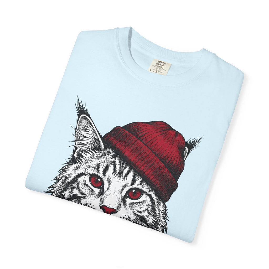 Feline Beanie Shirt Cat Apparel Gift Women Cartoon Tee Kitty T-Shirt Cat Fan Comic Tshirt Clothing Graphic Rustic Toque Tshirt