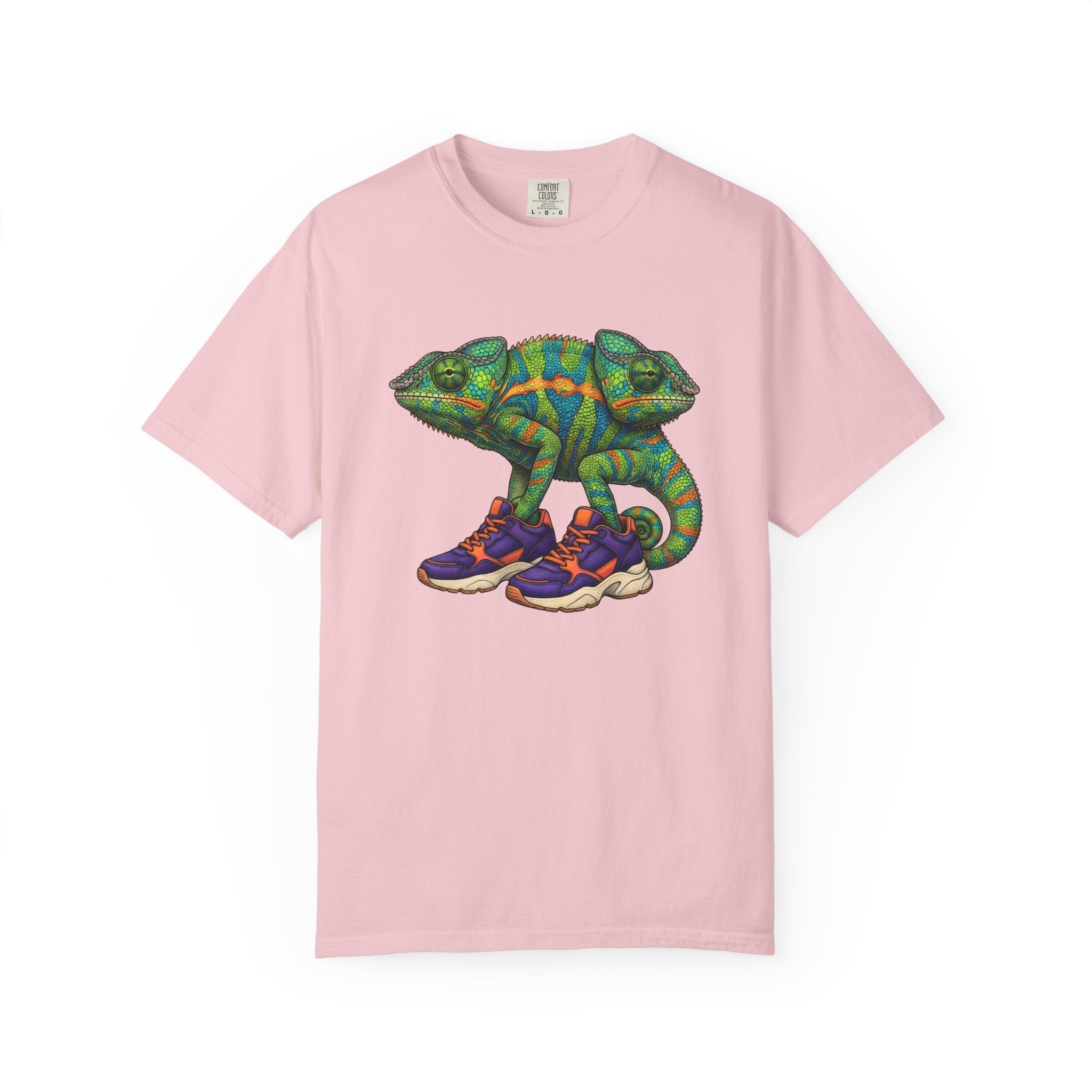 Chameleon Sneakers Shirt Animals Reptile Gift Women Vibrant Graphic Tee Custom Shoes T-Shirt Wildlife Fan Kicks Graphic Reptile Illustration
