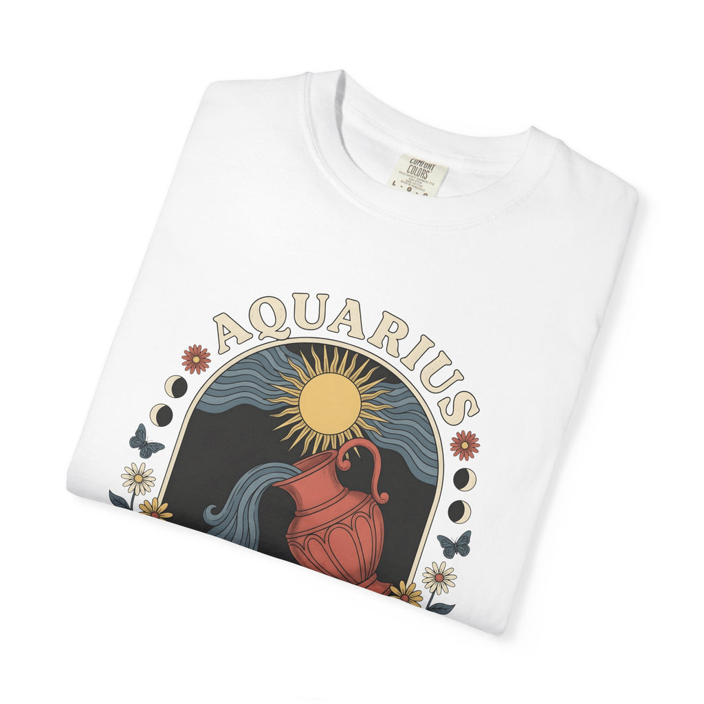 Aquarius Symbol Shirt Boho Chic Star Sign Gift Women Line Art Tee Water Bearer T-Shirt Bohemian Fan Minimalist Tshirt Zodiac Graphic Cartoon