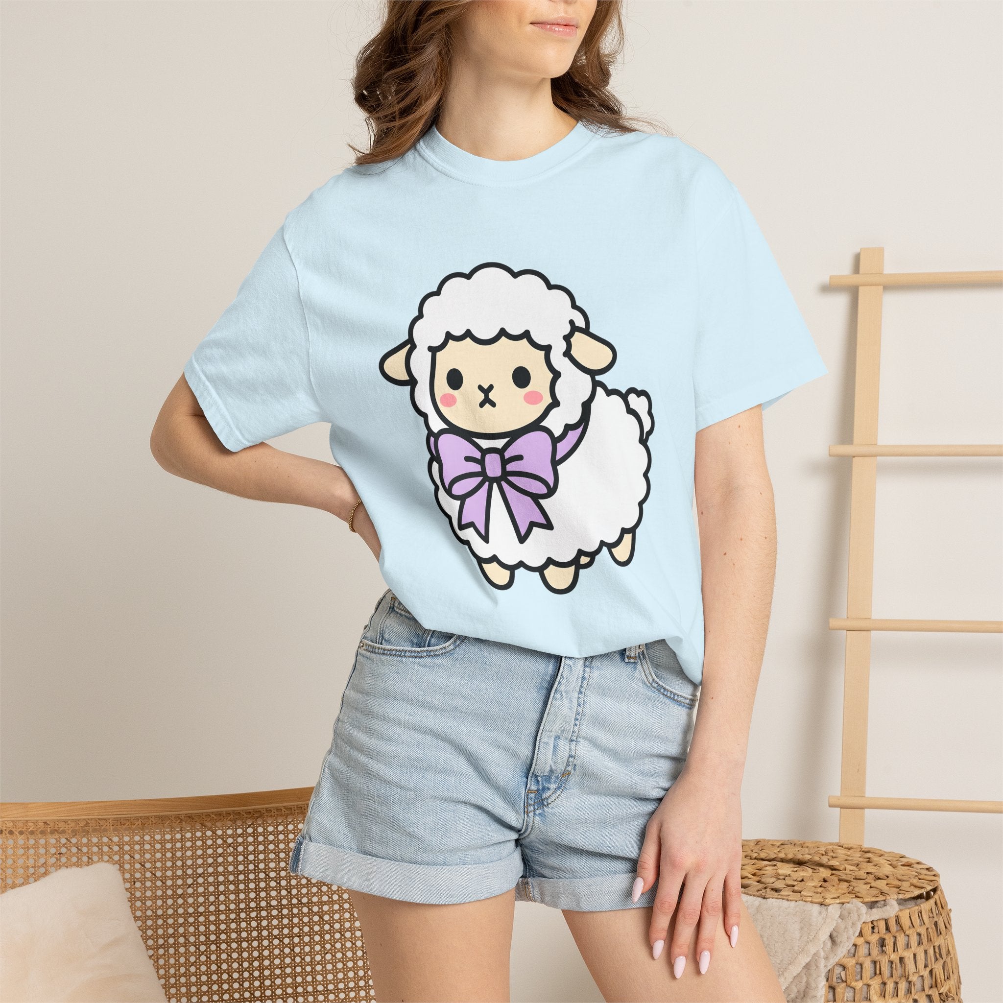 Cute Lamb Shirt Easter Creature Gift Women Adorable Tee Sheep T-Shirt Easter Fan Lamb Tshirt Beast Graphic Animated Pink Bow Tshirt